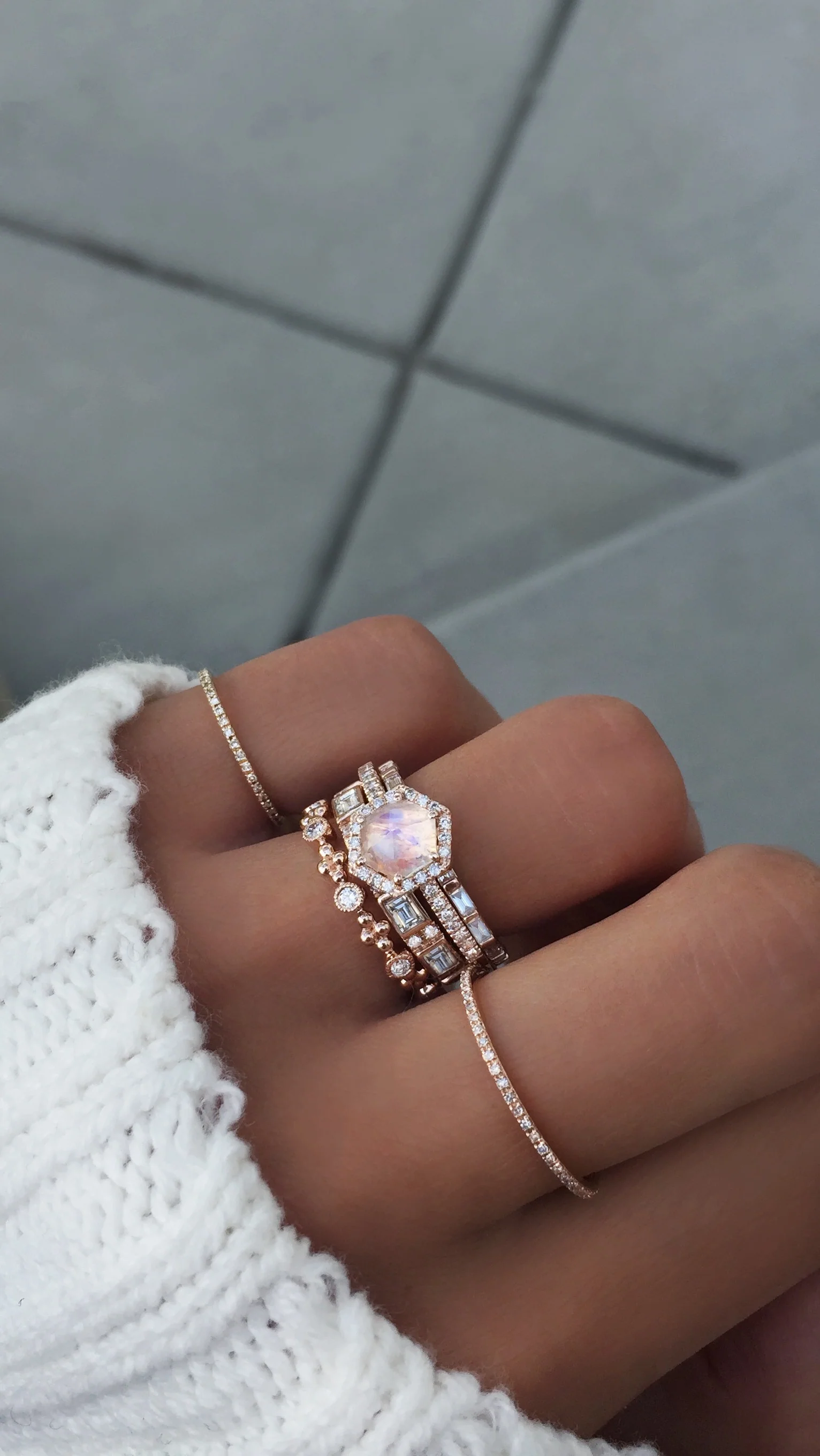 14kt gold and diamond moonstone hex ring - Image 3