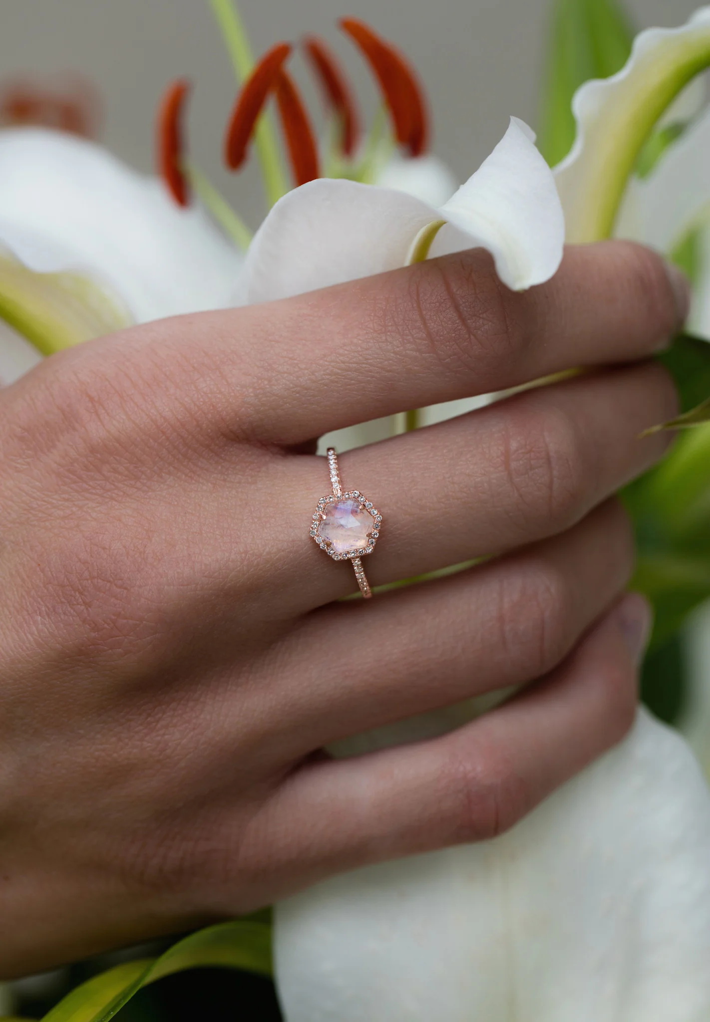 14kt gold and diamond moonstone hex ring - Image 7