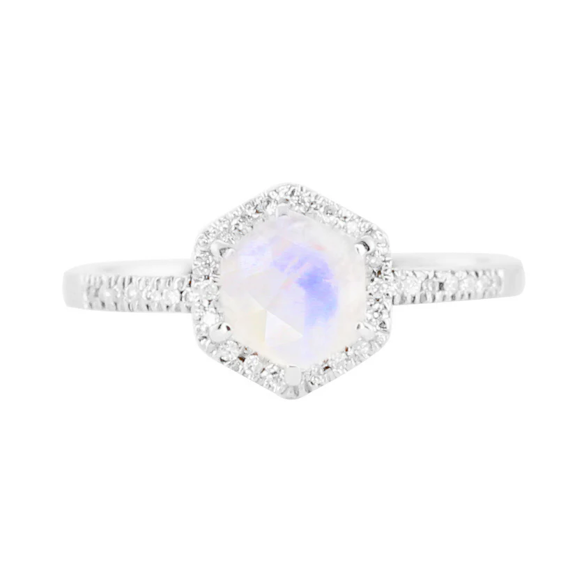 14kt gold and diamond moonstone hex ring - Image 9