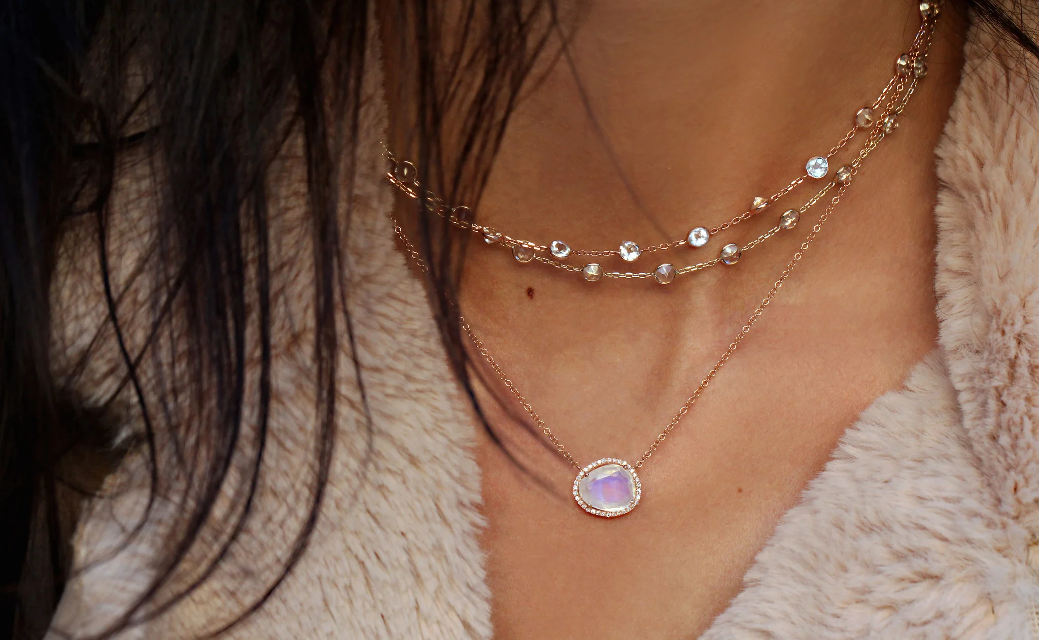 14kt gold and diamond free form moonstone necklace - Image 4