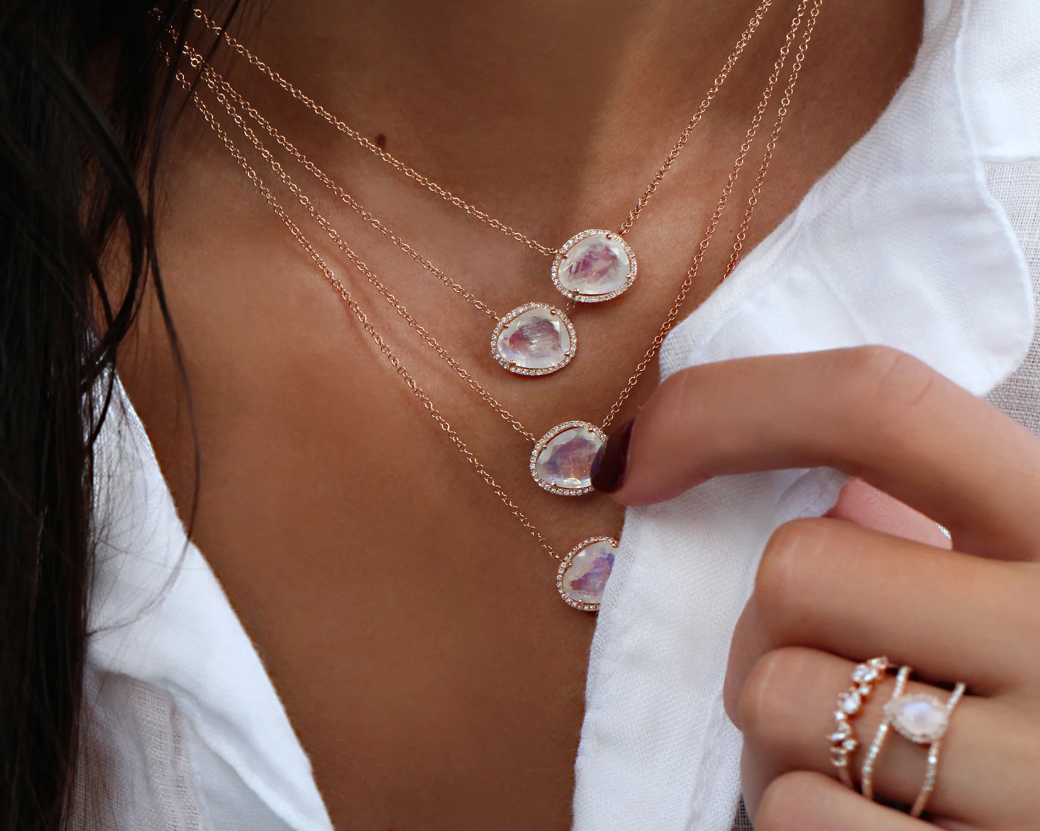 14kt gold and diamond free form moonstone necklace - Image 5