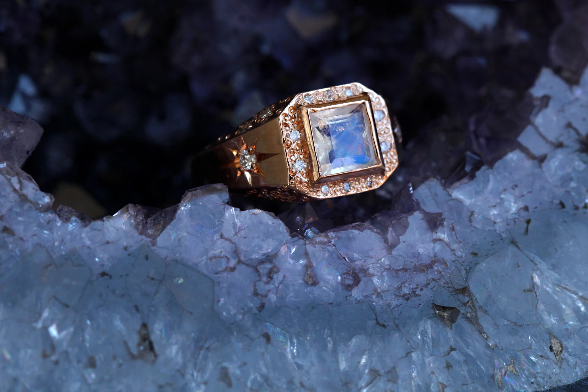 14kt gold and diamond moonstone stardust signet ring - Image 7