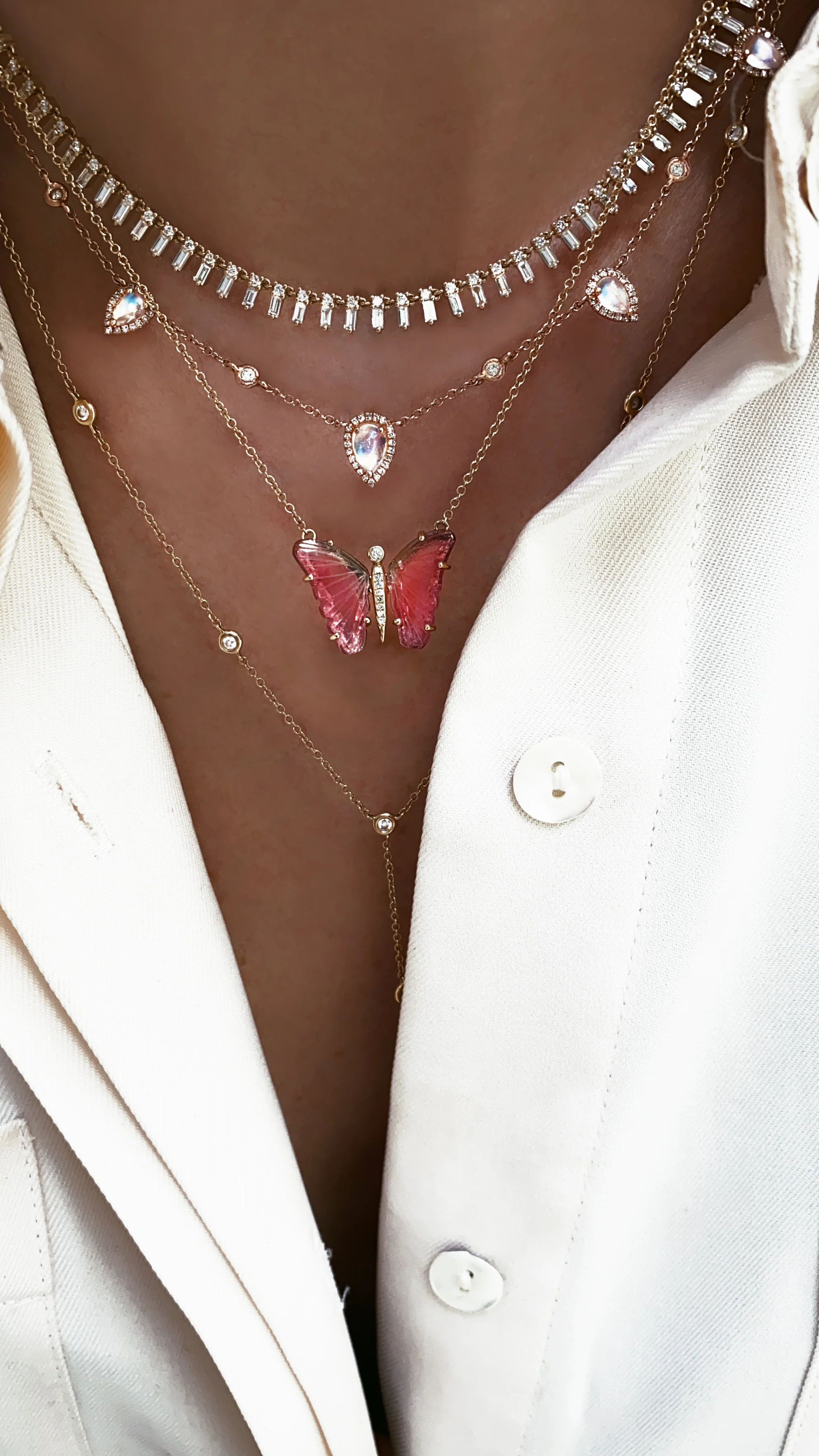 14kt gold and diamond teardrop moonstone choker necklace - Image 3