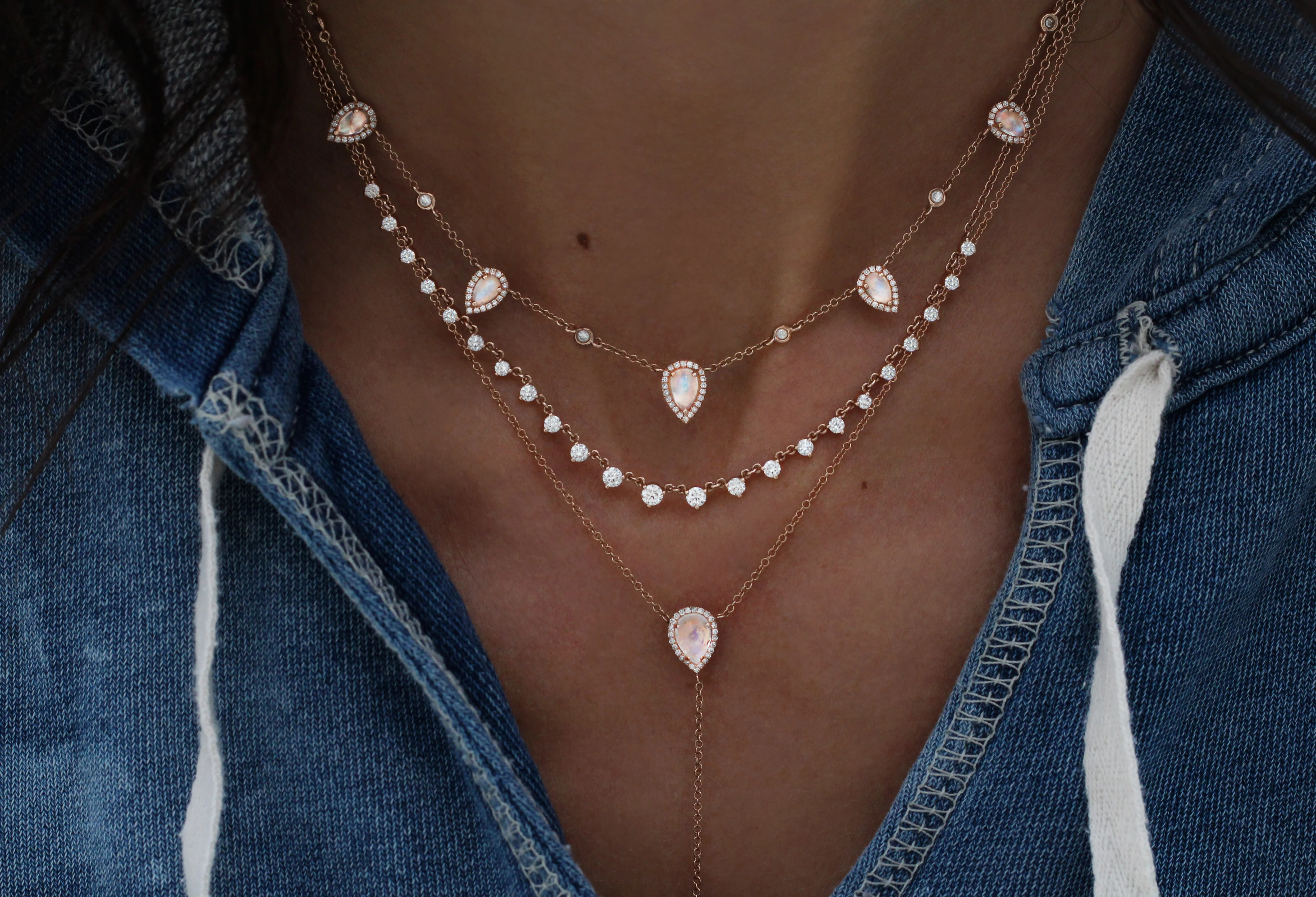 14kt gold and diamond teardrop moonstone choker necklace - Image 4