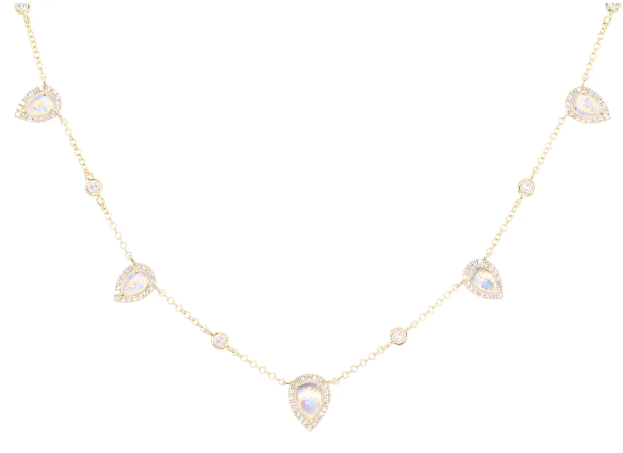 14kt gold and diamond teardrop moonstone choker necklace - Image 5