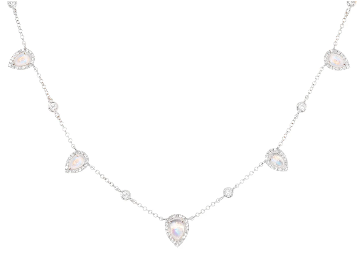 14kt gold and diamond teardrop moonstone choker necklace - Image 6
