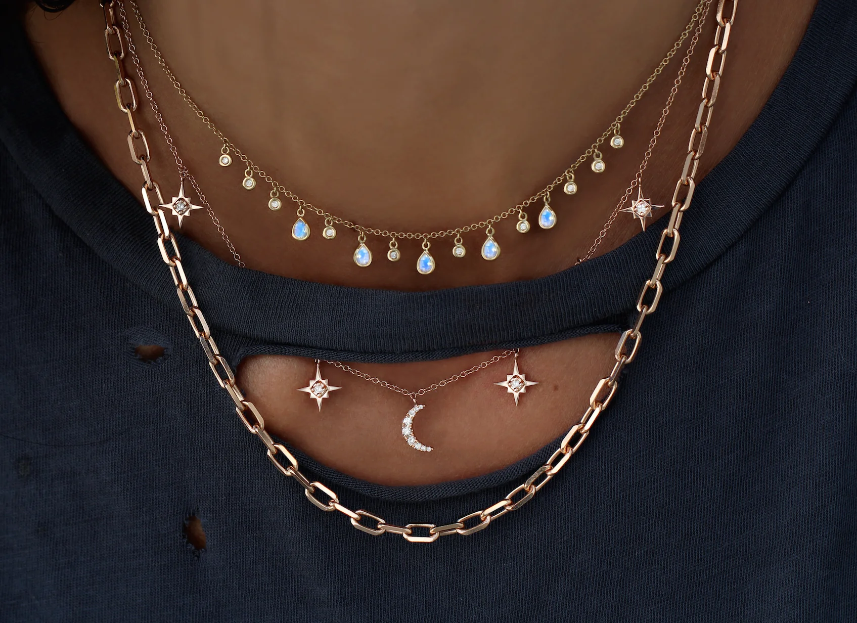 14kt gold and diamond moonstone teardrop drip necklace - Image 5