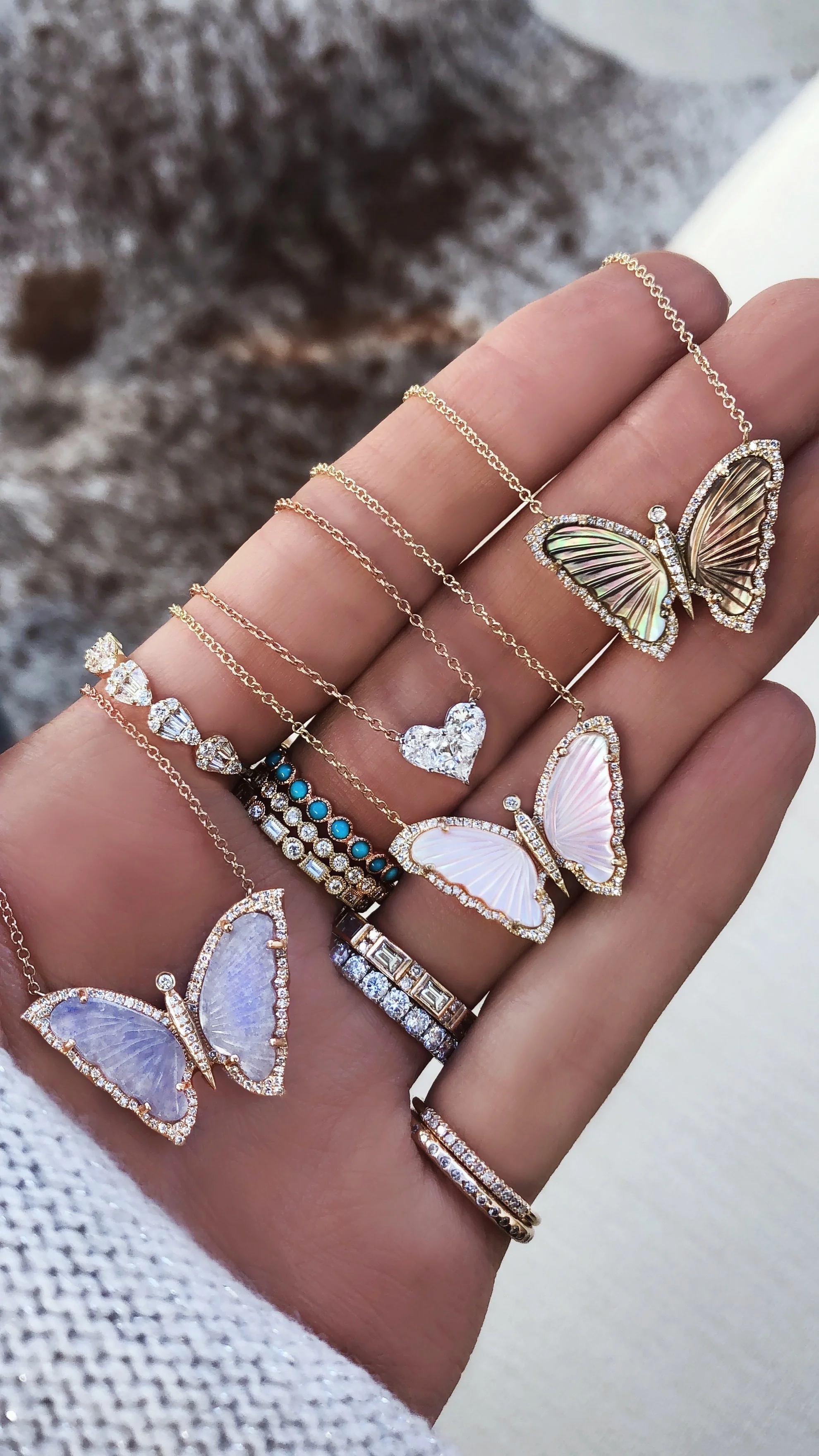 14kt gold and diamond mother of pearl baby butterfly necklace - Image 4