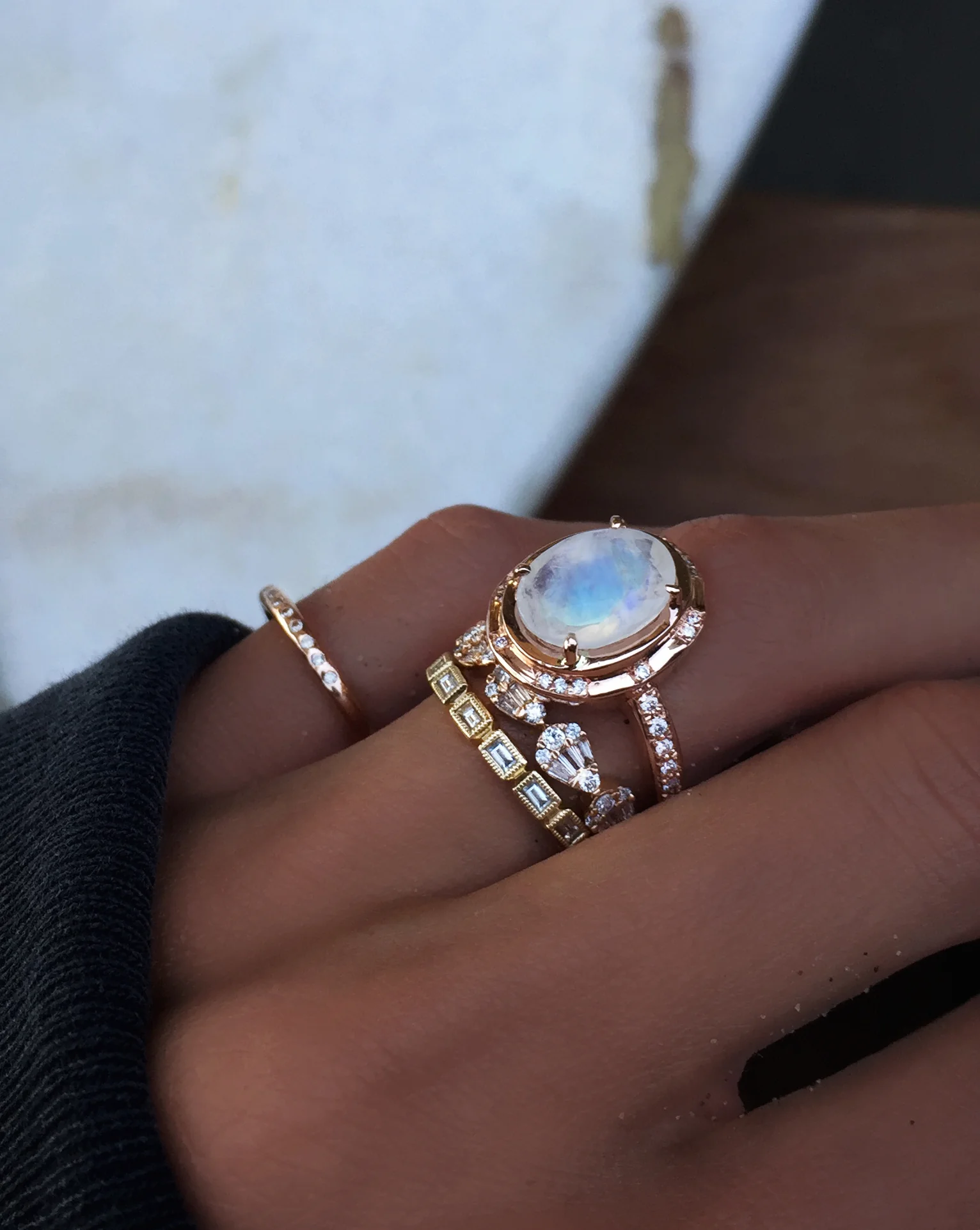 14kt gold and diamond oval bezel moonstone ring - Image 3