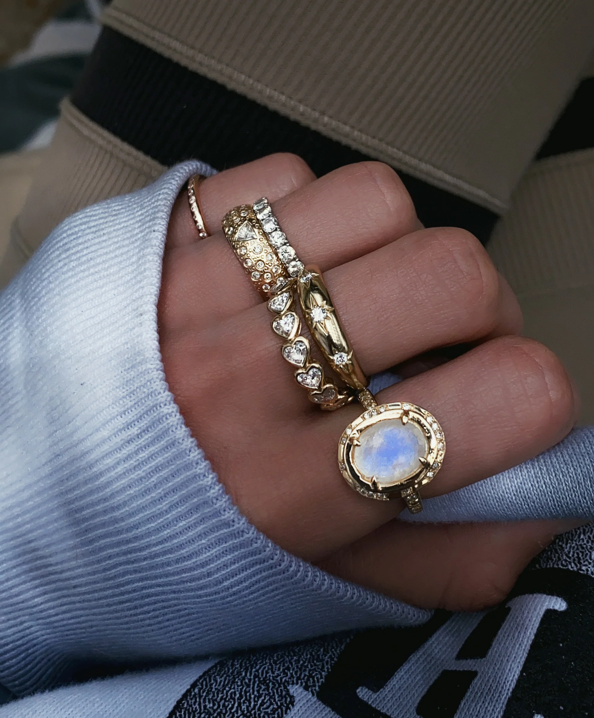14kt gold and diamond oval bezel moonstone ring - Image 4