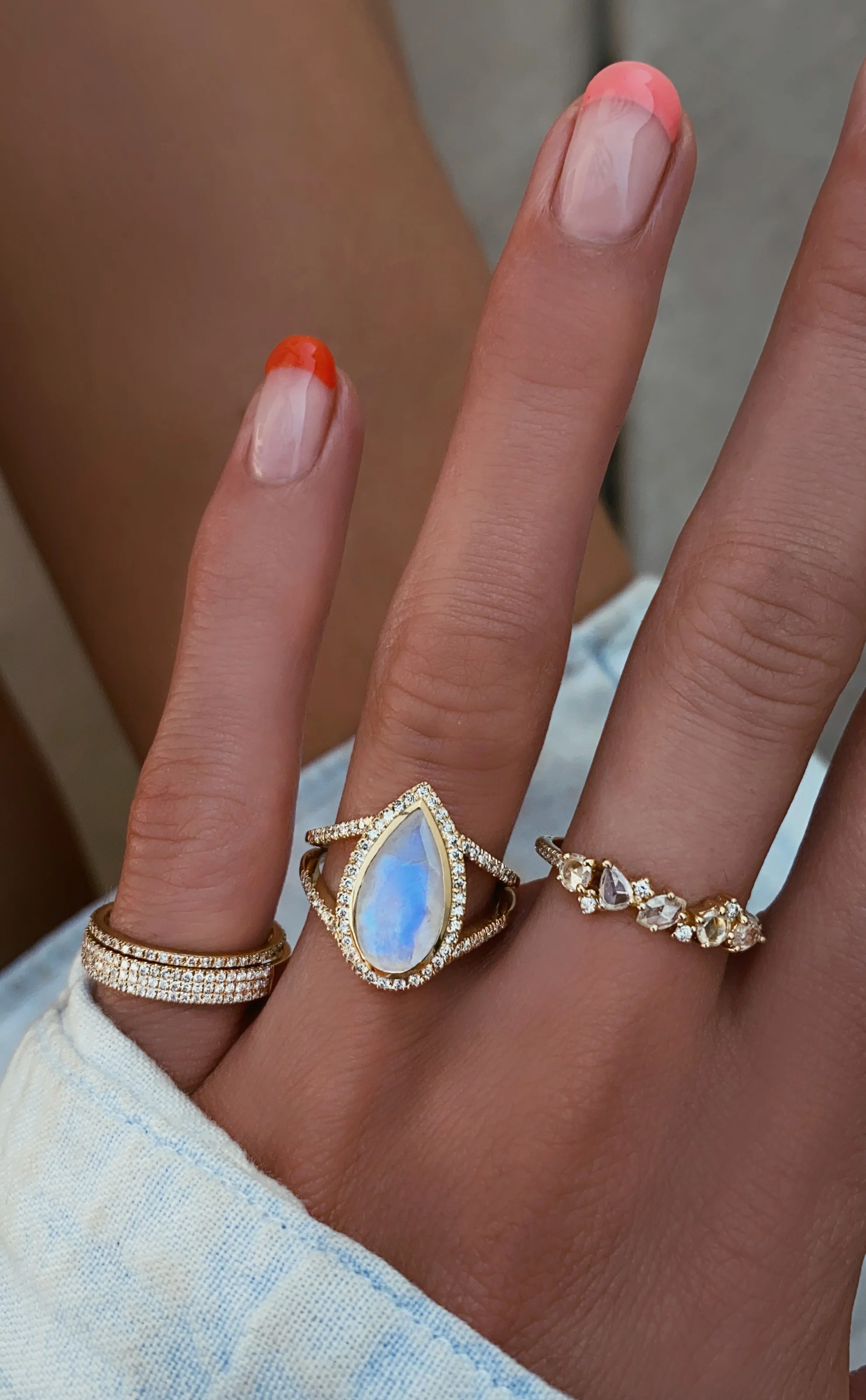 14kt gold and diamond queen teardrop moonstone - Image 3