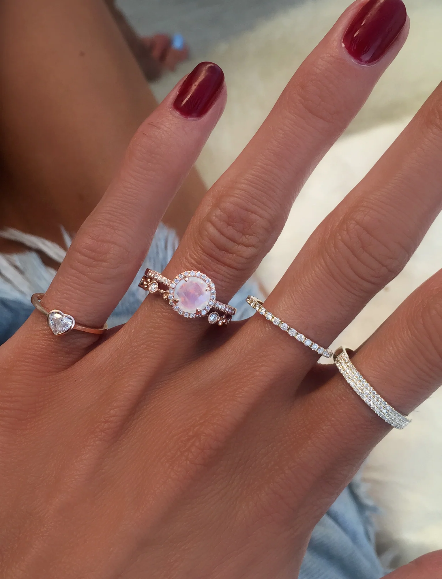 14kt gold and diamond round mini moonstone ring - Image 5