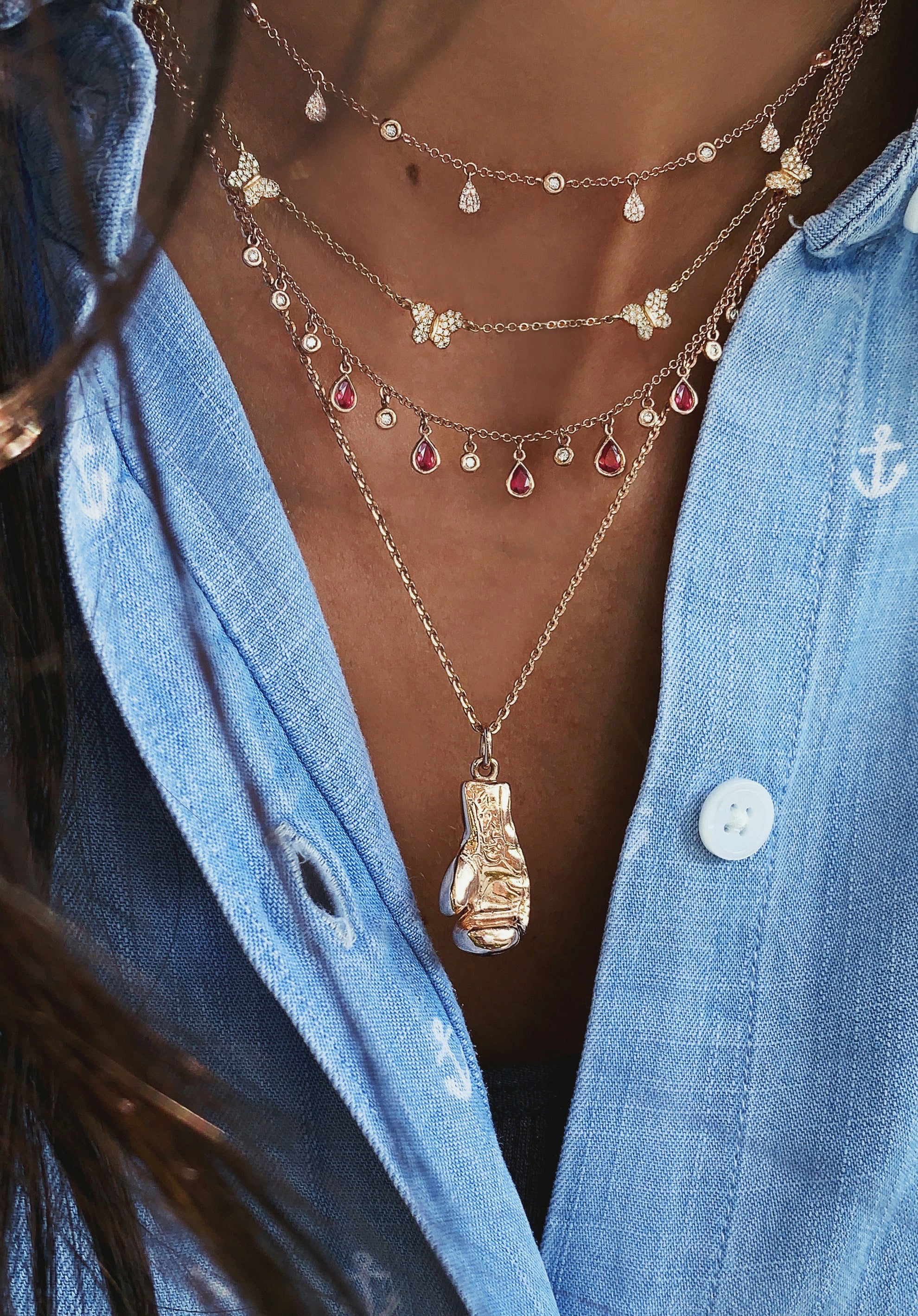 14kt gold and diamond ruby teardrop drip necklace - Image 3