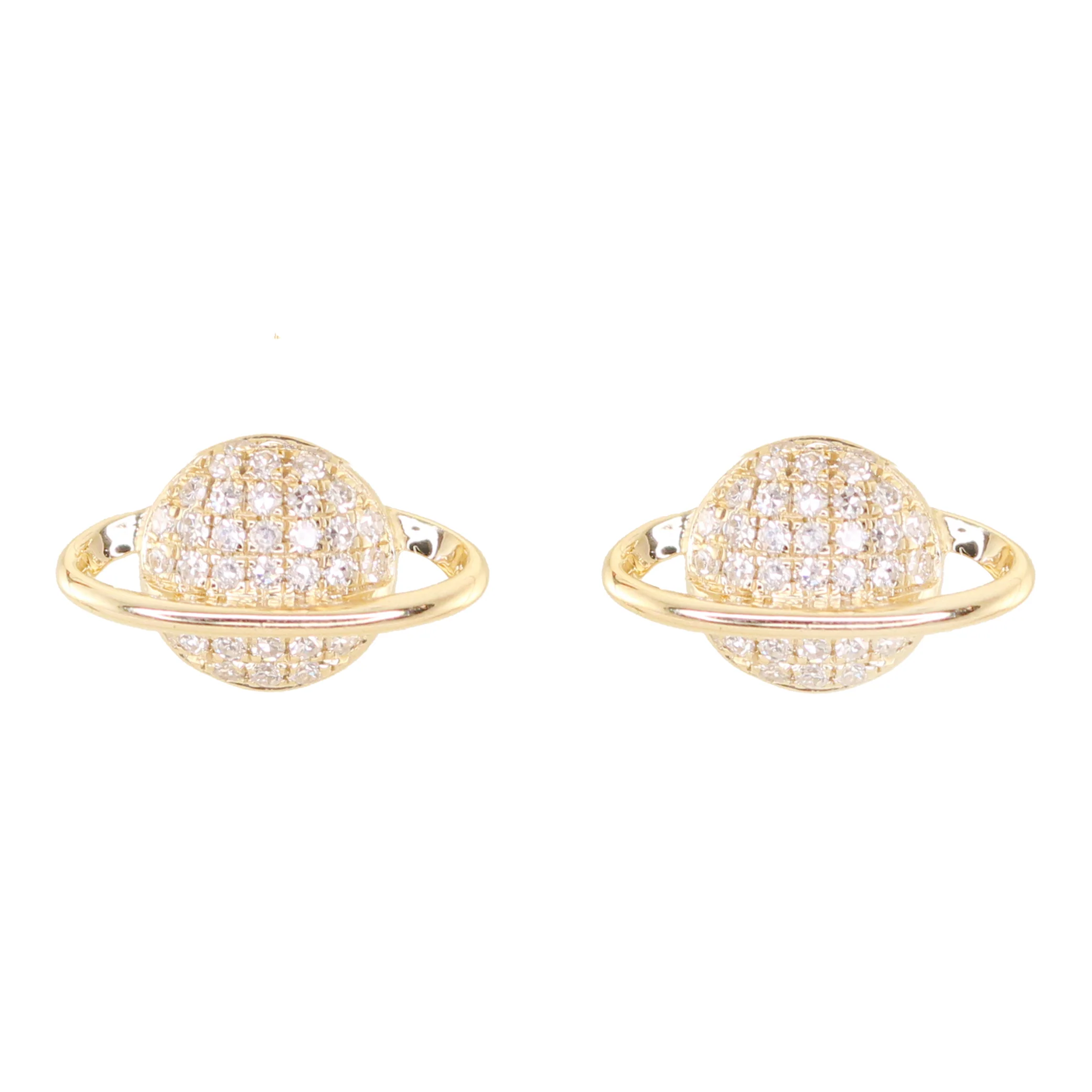 14kt gold and diamond saturn studs