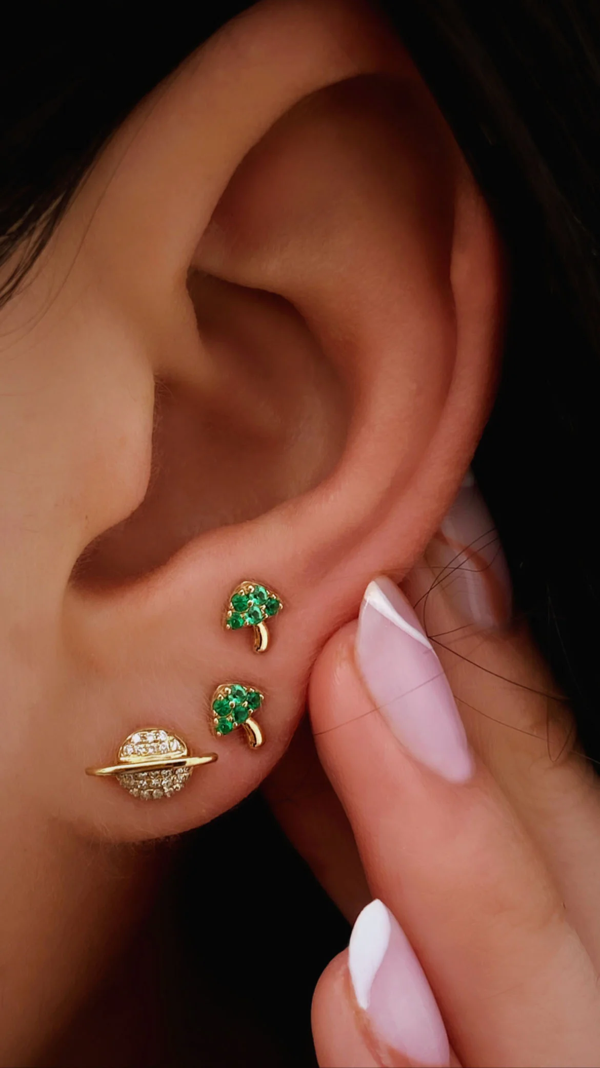 14kt gold and diamond saturn studs - Image 2