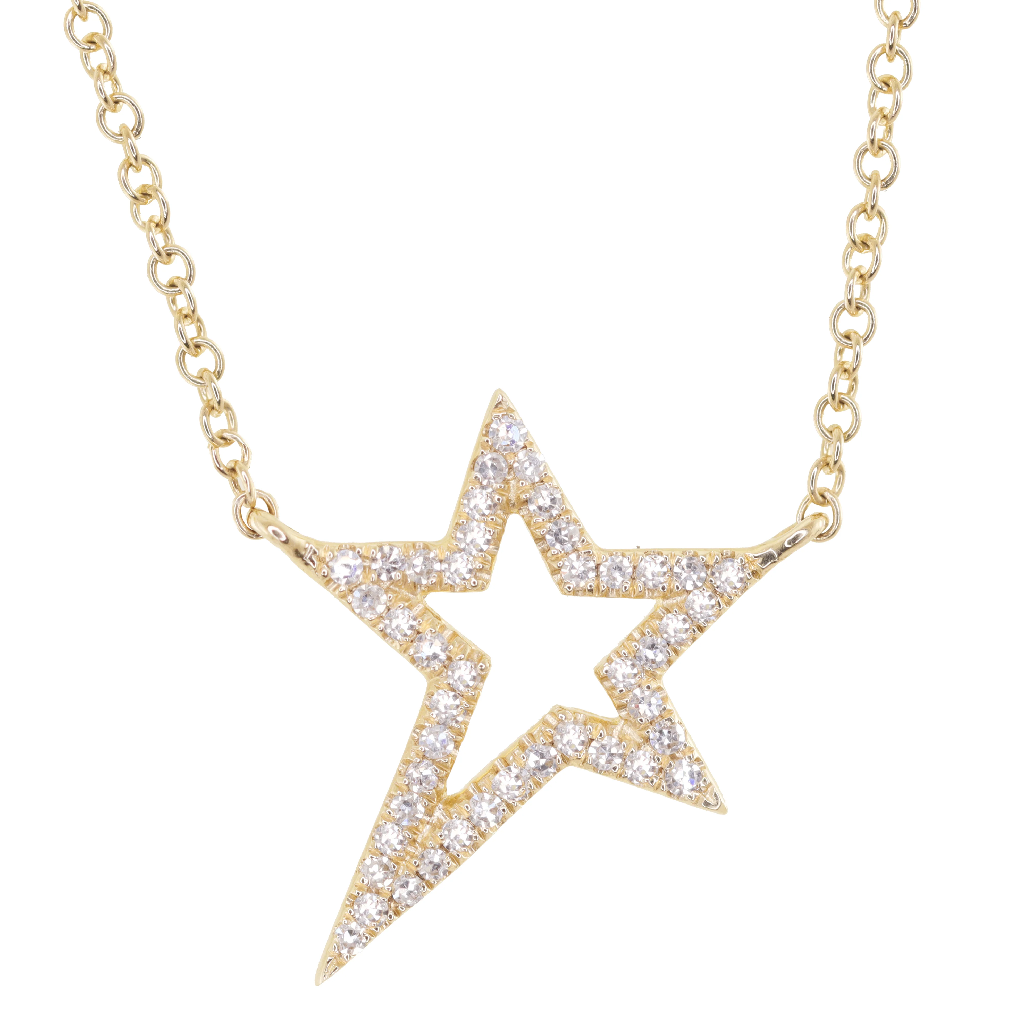 14kt gold and diamond side star necklace