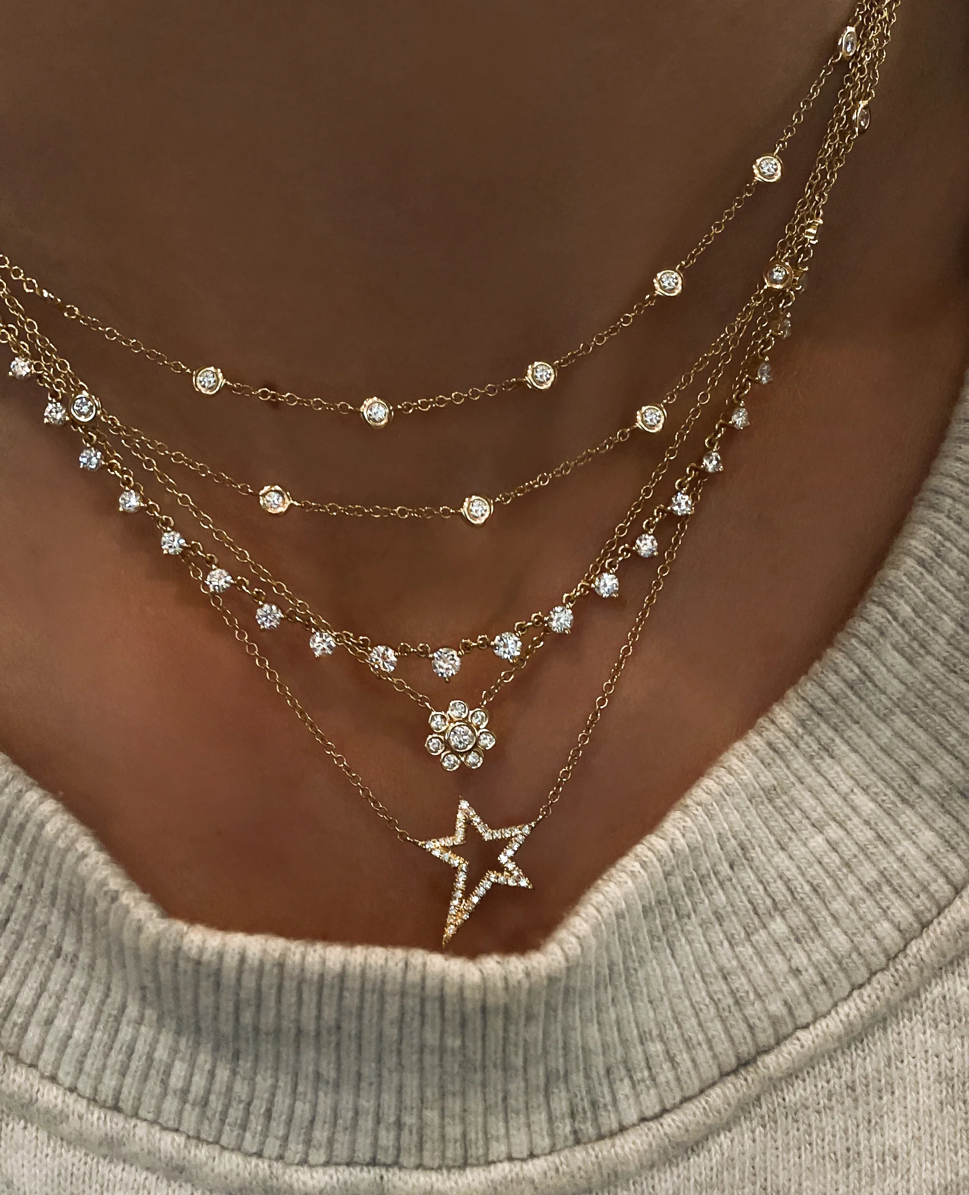14kt gold and diamond side star necklace - Image 2