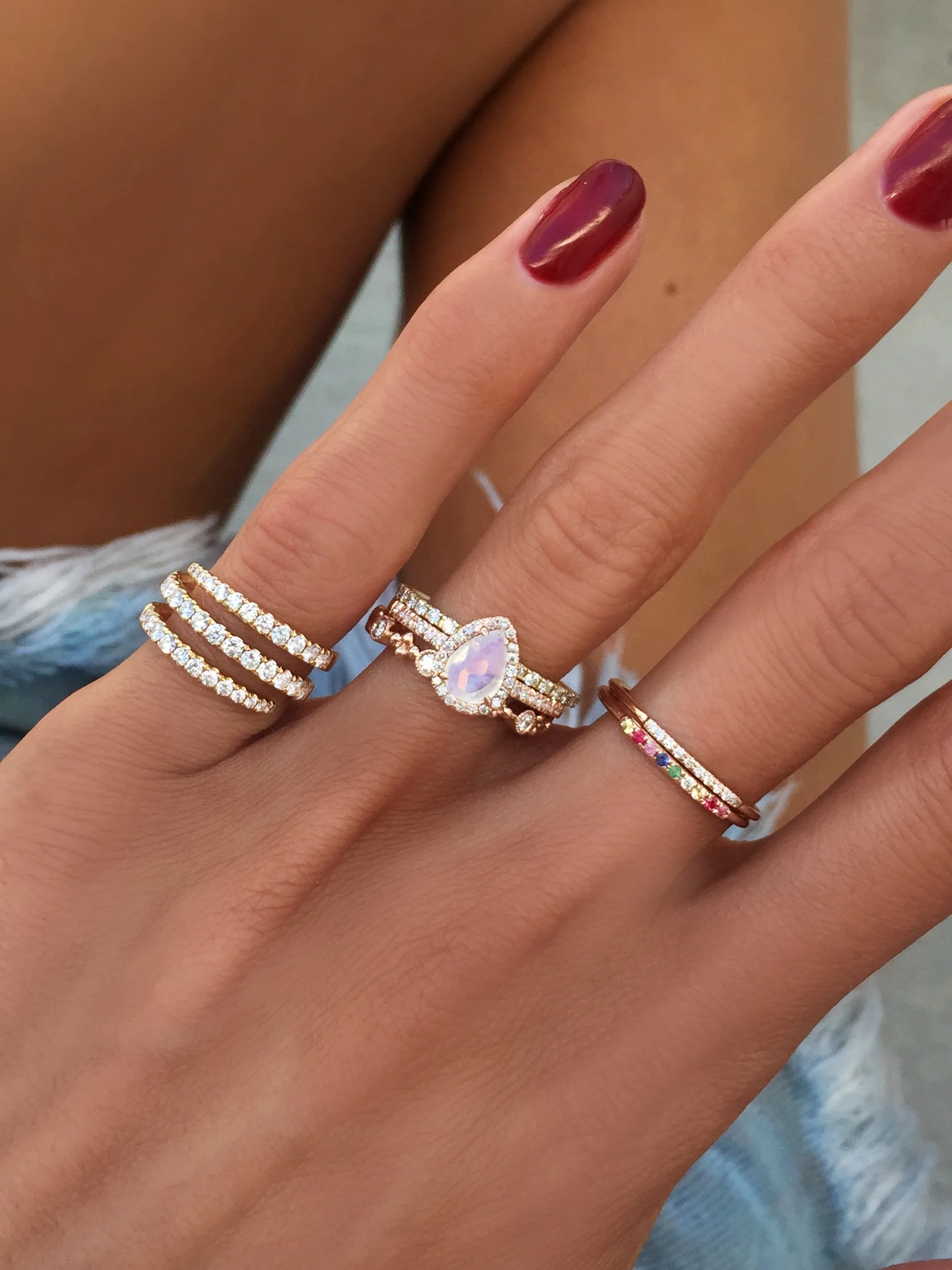 14kt gold and diamond single band teardrop moonstone ring - Image 3