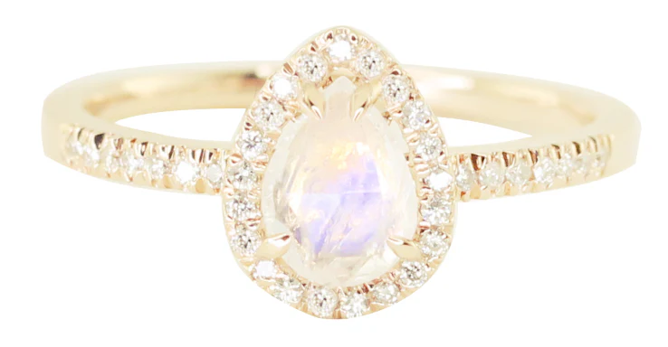 14kt gold and diamond single band teardrop moonstone ring - Image 6