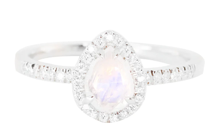 14kt gold and diamond single band teardrop moonstone ring - Image 7