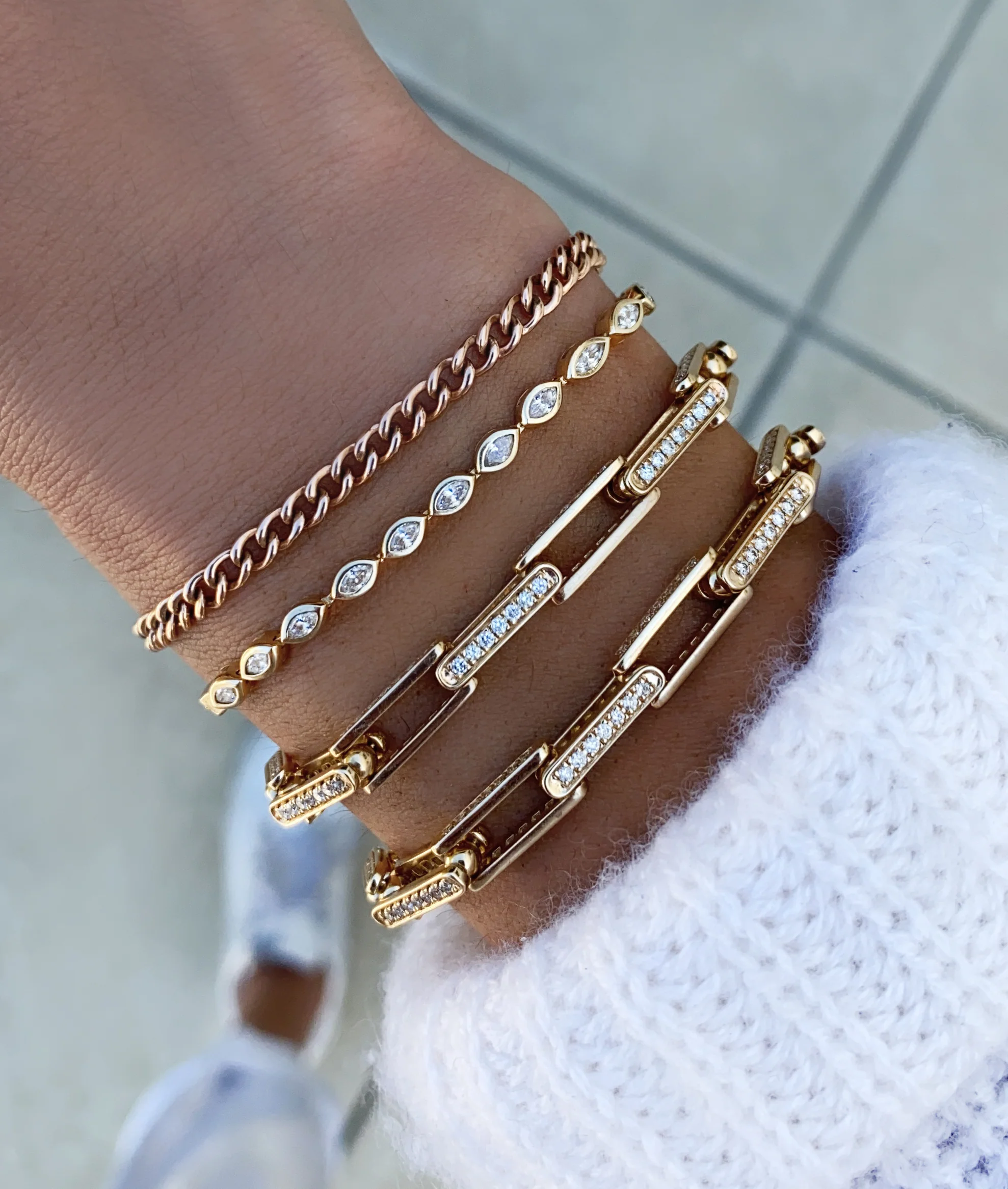 14kt gold and diamond solid geo link bracelet - Image 2