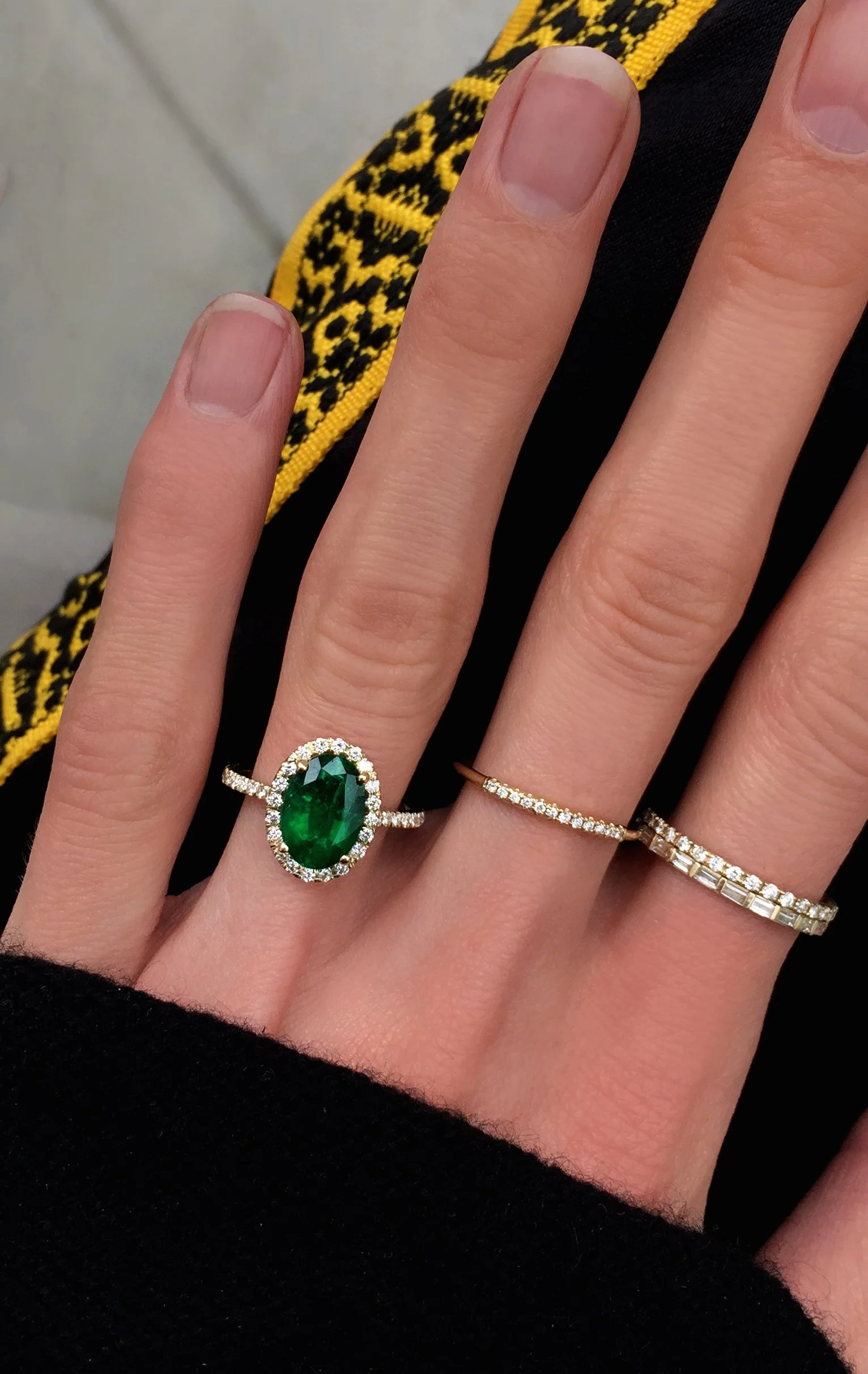 14kt gold and diamond solitaire chrome green tourmaline eternity ring with halo - Image 2