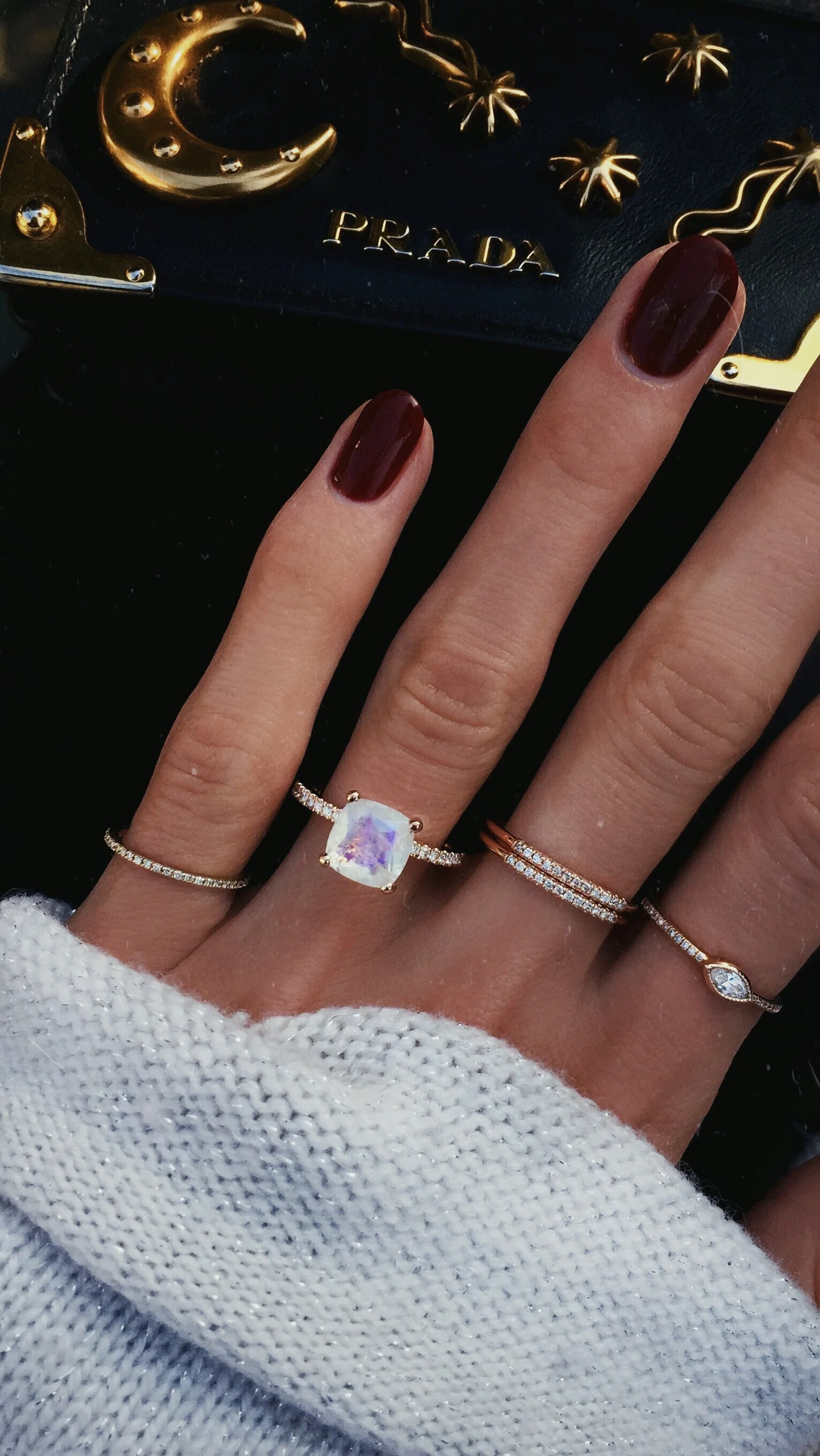 14kt gold and diamond solitaire cushion moonstone eternity ring - Image 4