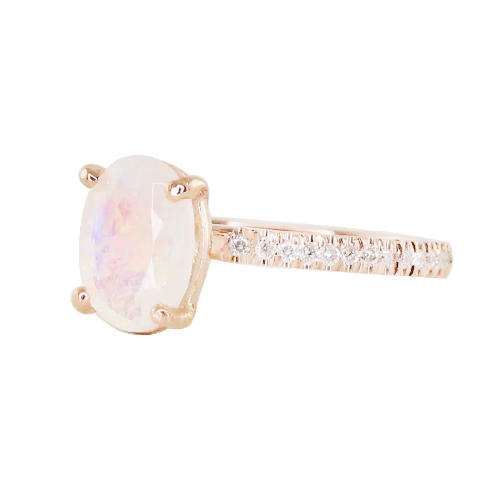 14kt gold and diamond solitaire moonstone eternity ring - Image 3