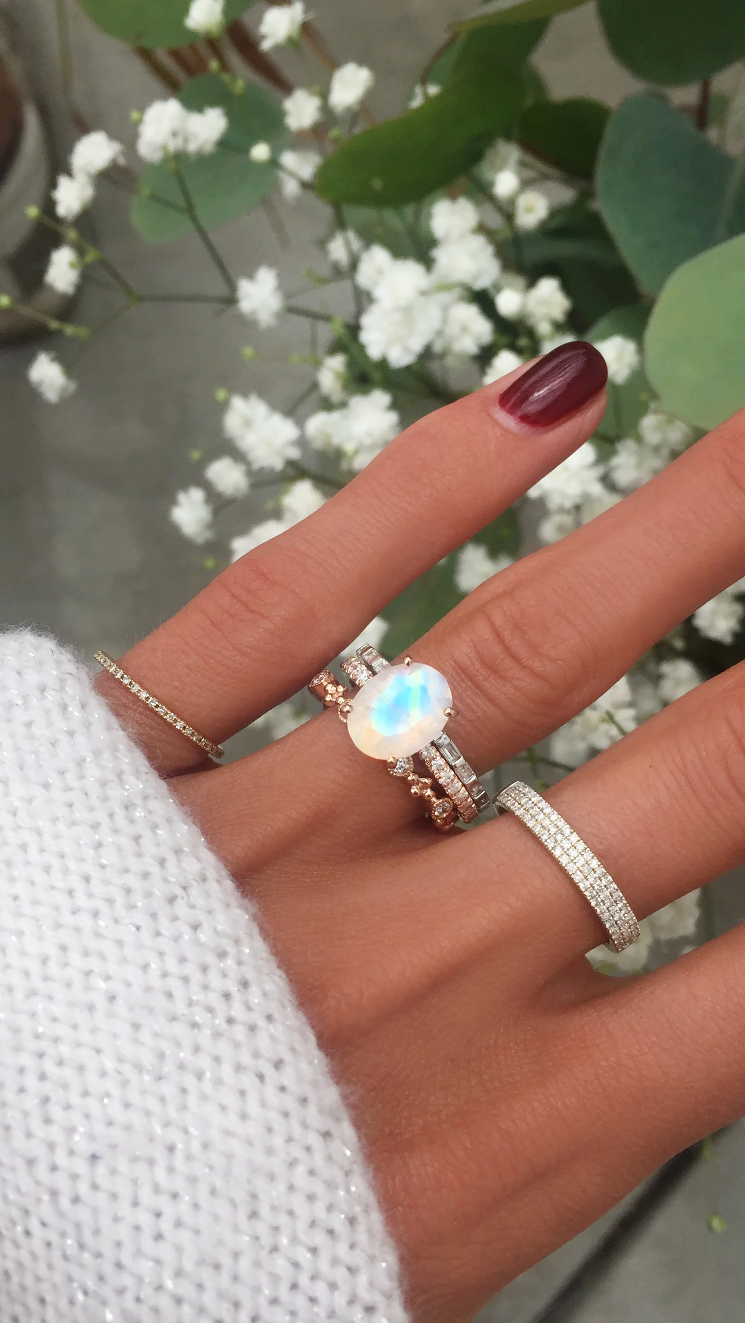 14kt gold and diamond solitaire moonstone eternity ring - Image 5