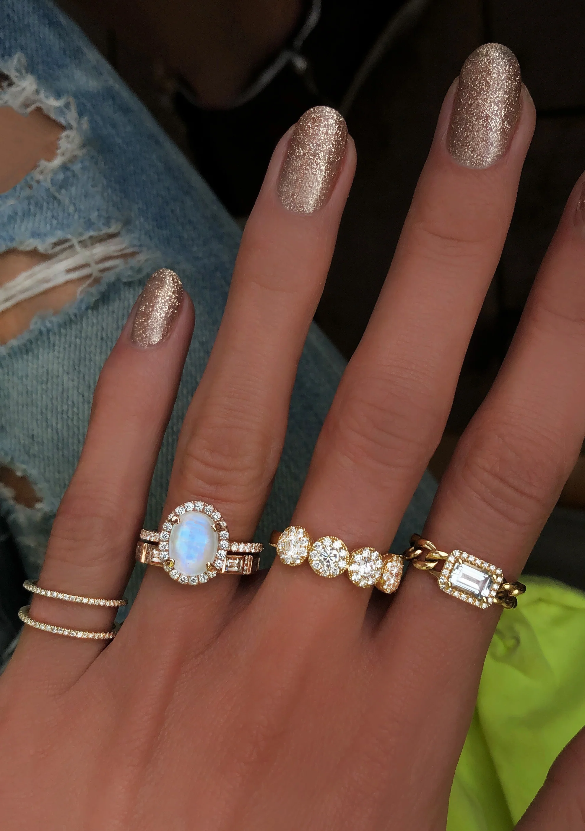 14kt gold and diamond solitaire moonstone eternity ring with halo - Image 4