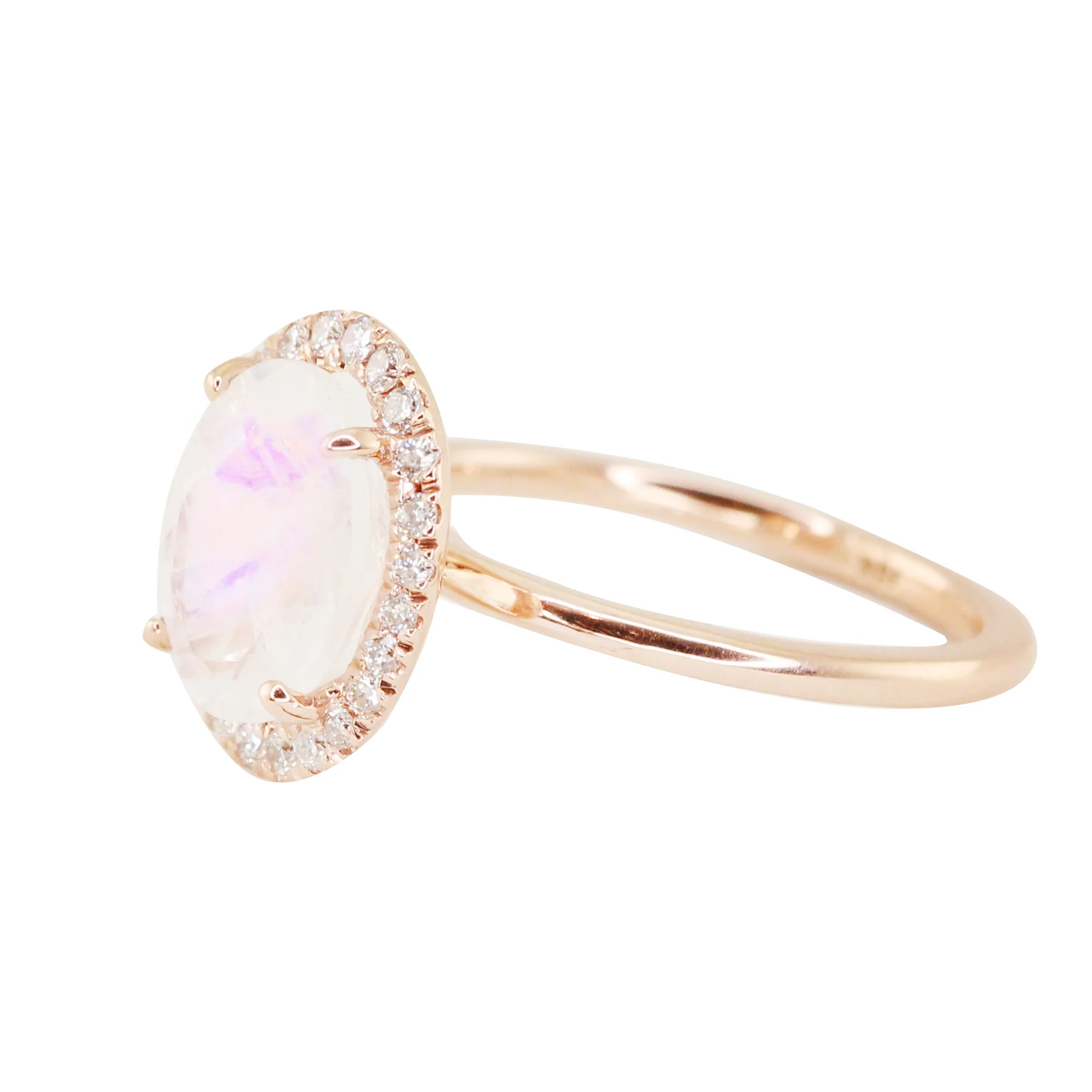 14kt gold and diamond solitaire moonstone ring with halo - Image 3