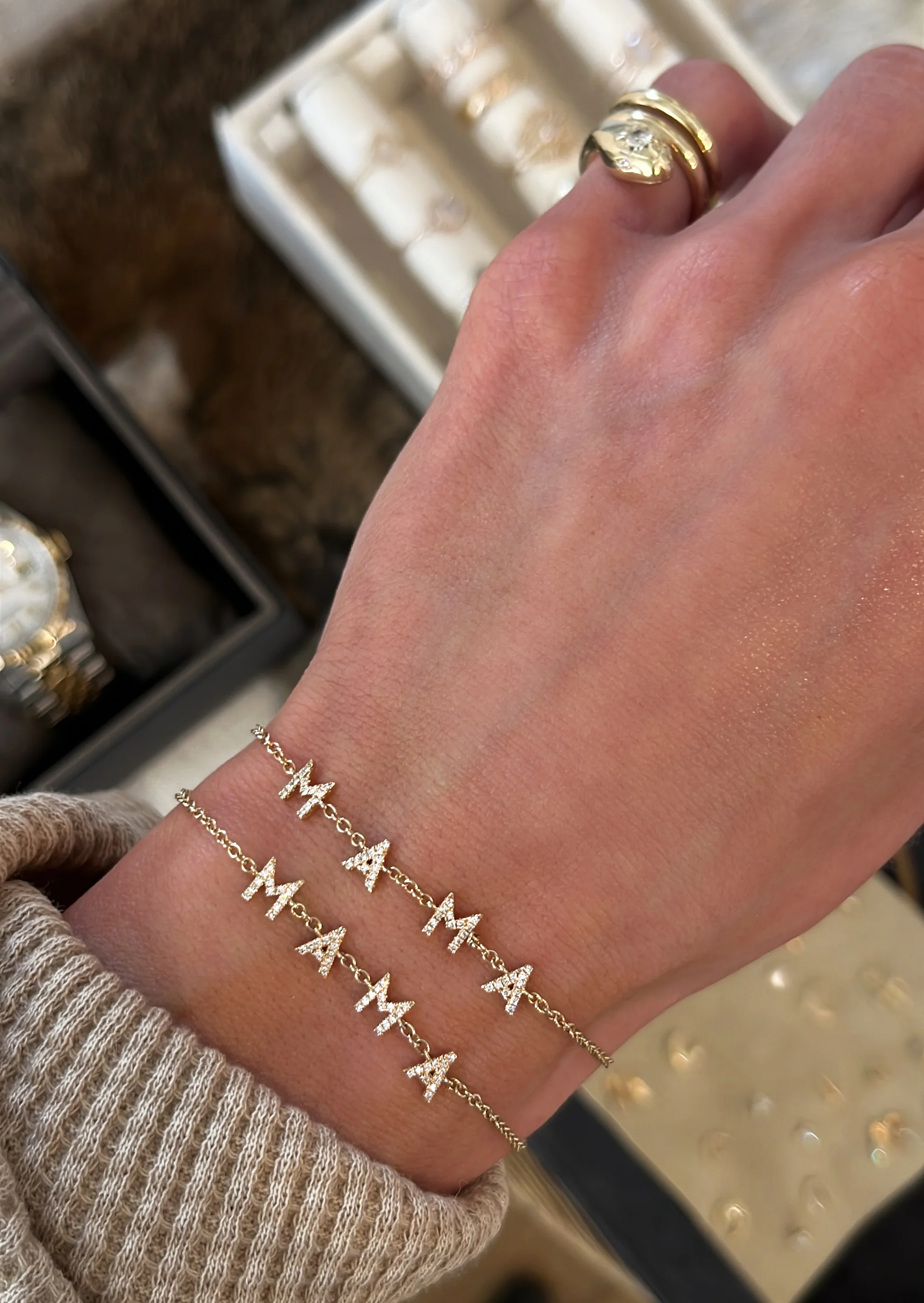 14kt gold and diamond spaced mama bracelet - Image 2