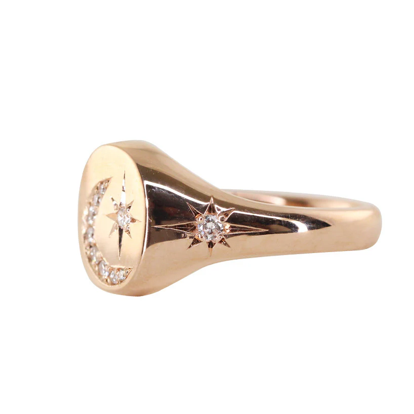 14kt gold and diamond star and moon signet ring - Image 3