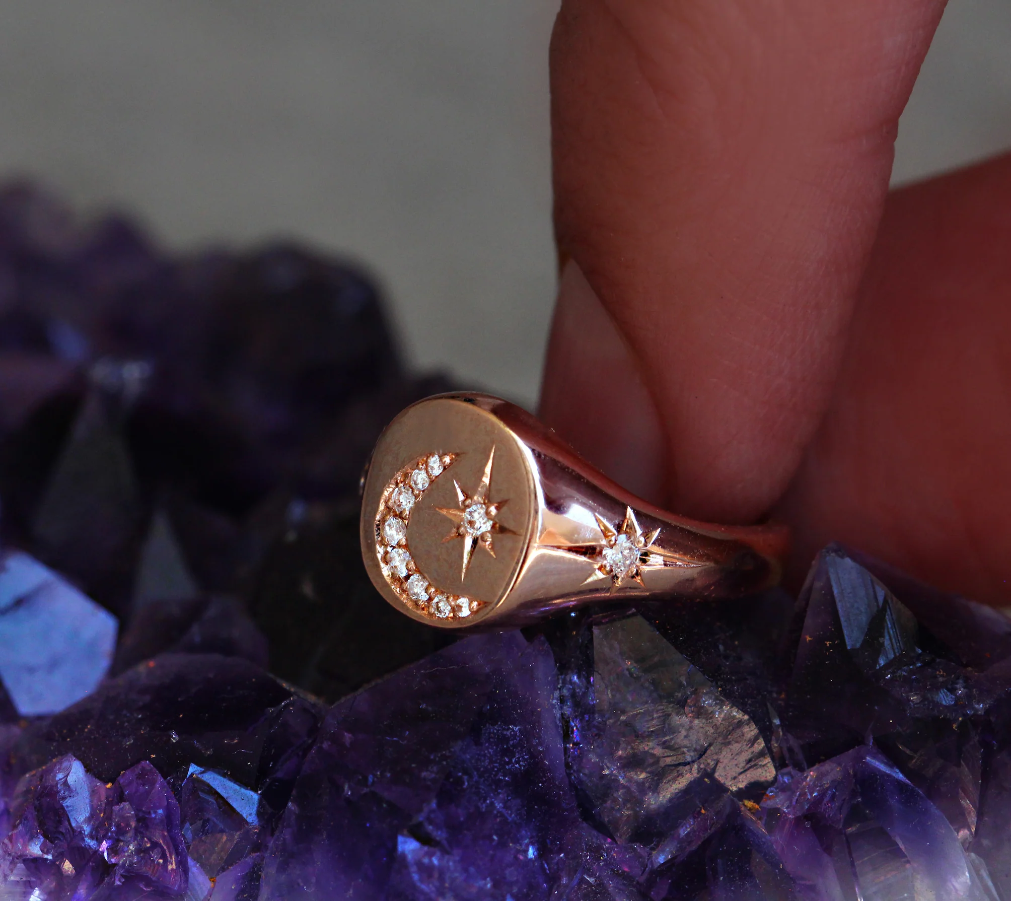 14kt gold and diamond star and moon signet ring - Image 4
