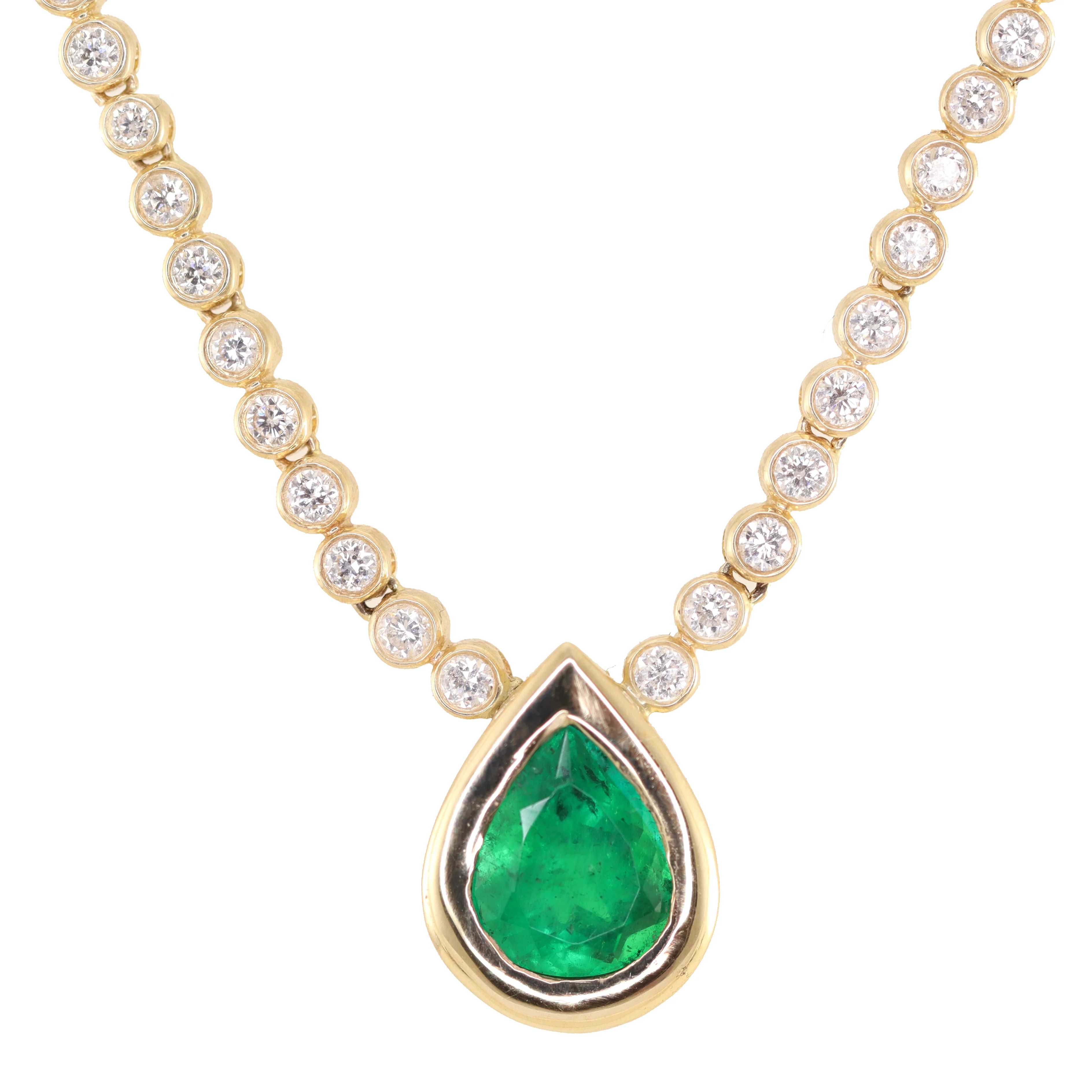 14kt gold and diamond teardrop emerald bezel necklace - Image 4