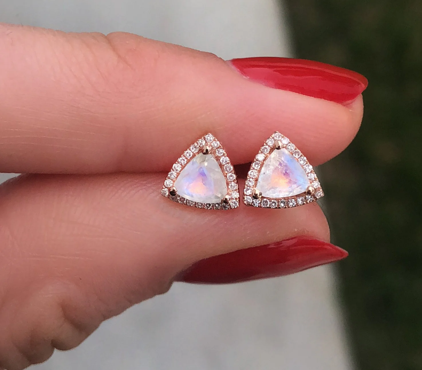 14kt gold and diamond trillion moonstone studs - Image 3