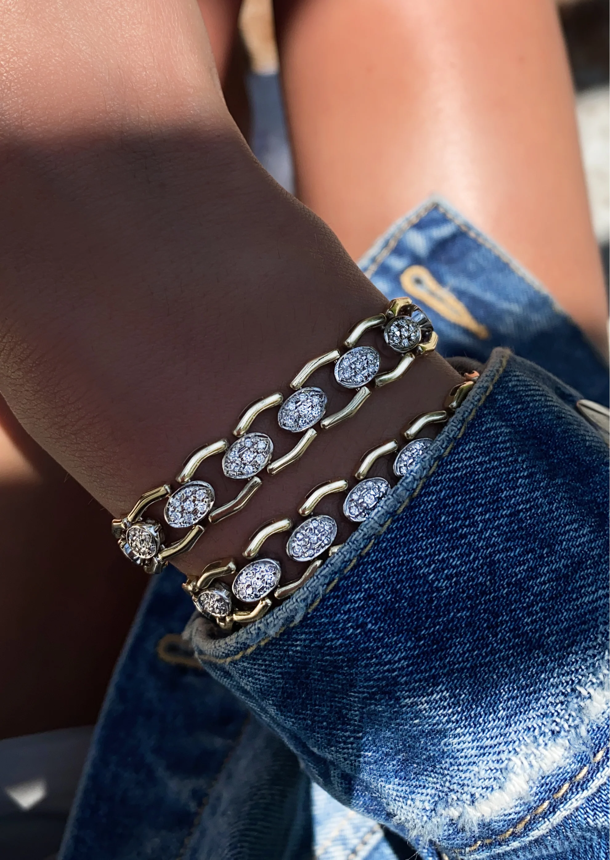 14kt gold and diamond vintage chain link bracelet - Image 4
