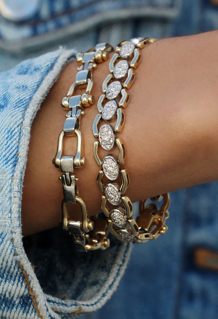 14kt gold and diamond vintage chain link bracelet - Image 5