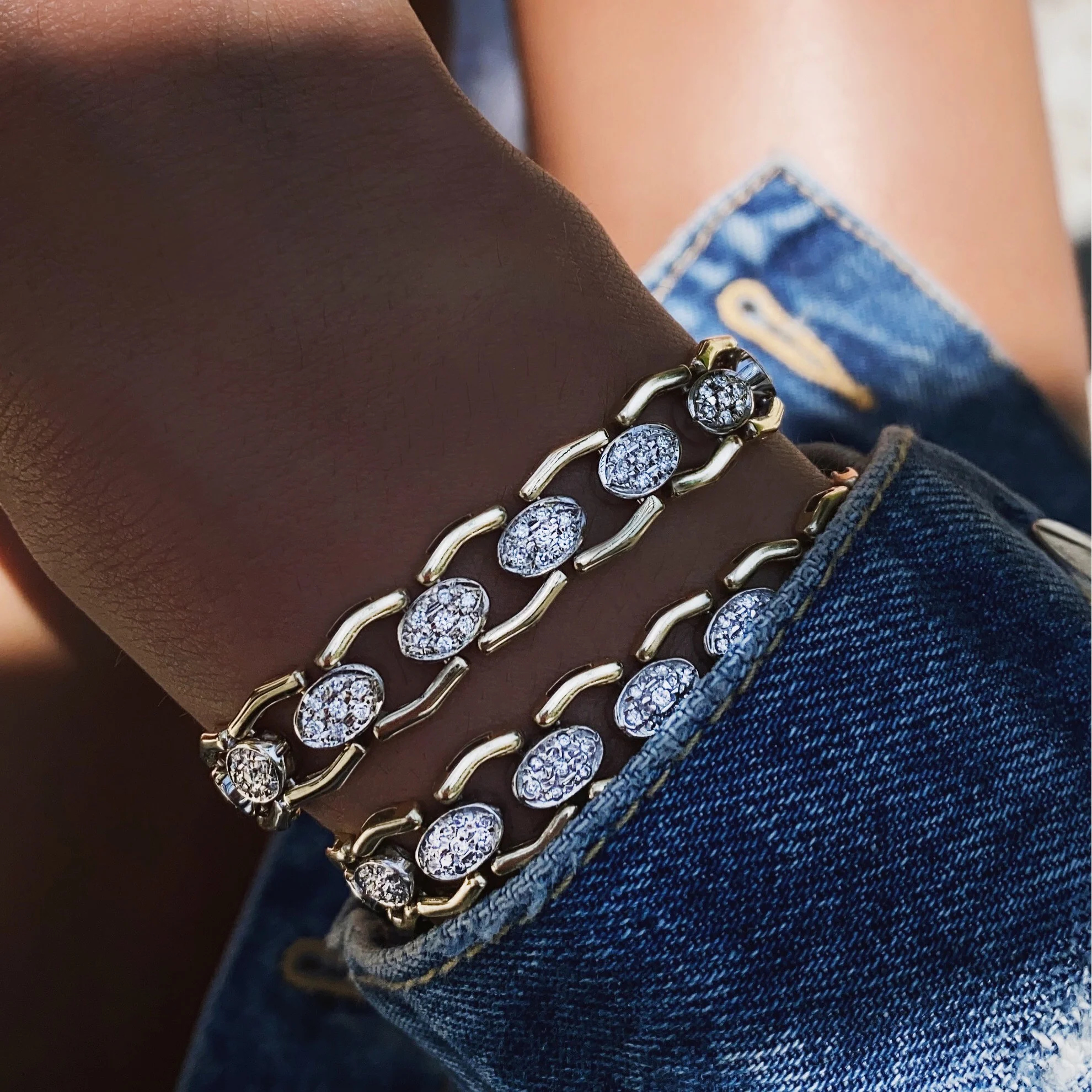 14kt gold and diamond vintage chain link bracelet - Image 7