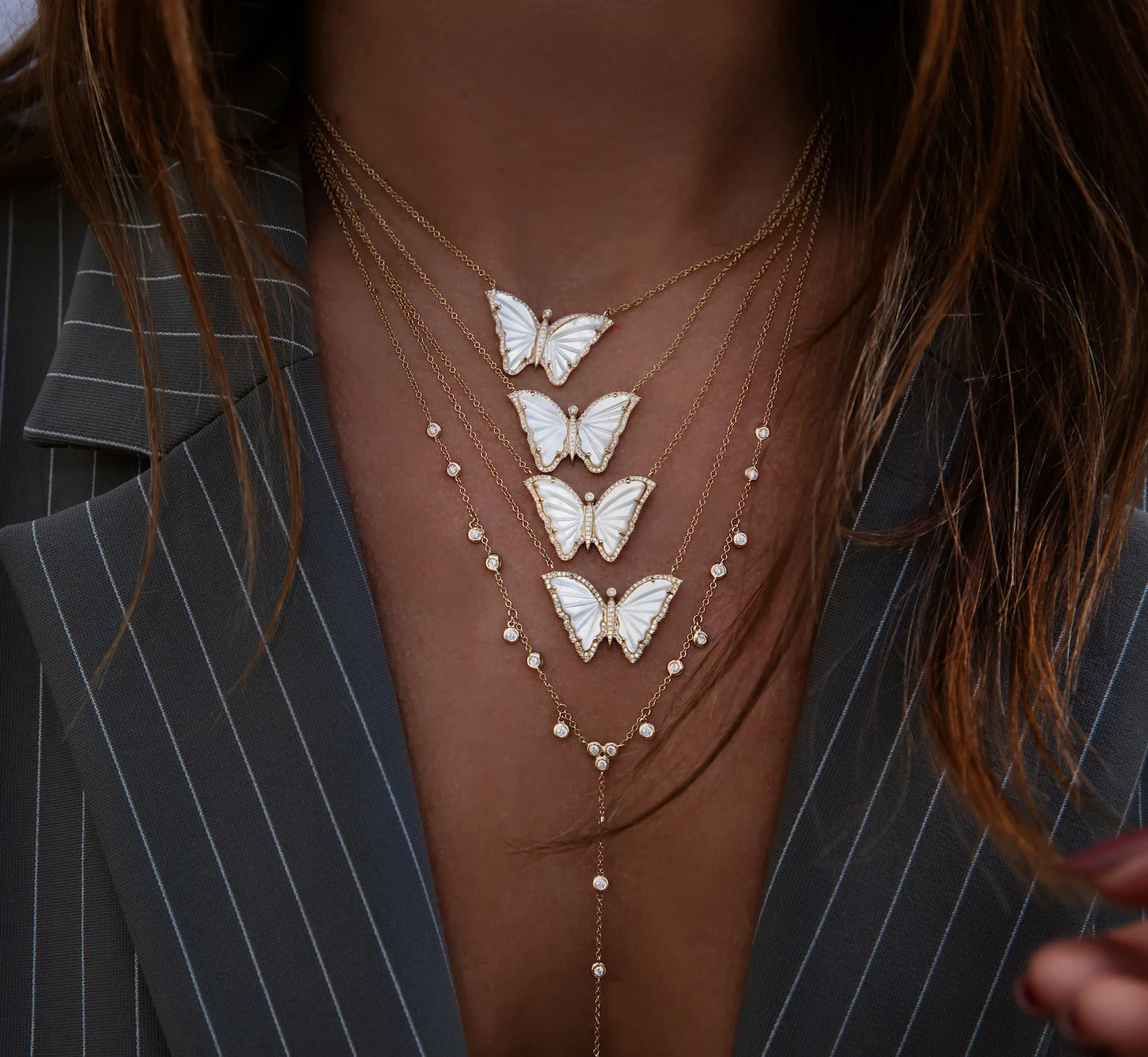 14kt gold and diamond white mother of pearl baby butterfly necklace - Image 3
