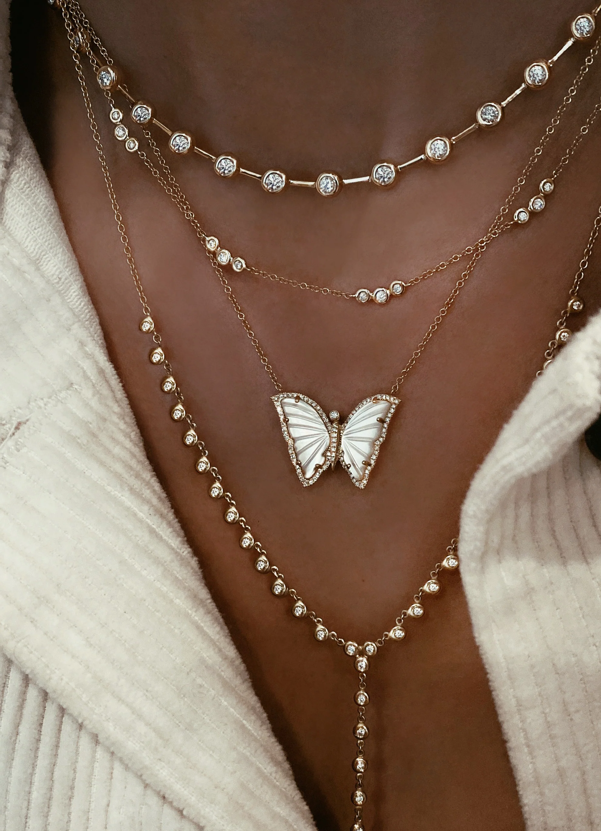 14kt gold and diamond white mother of pearl baby butterfly necklace - Image 4