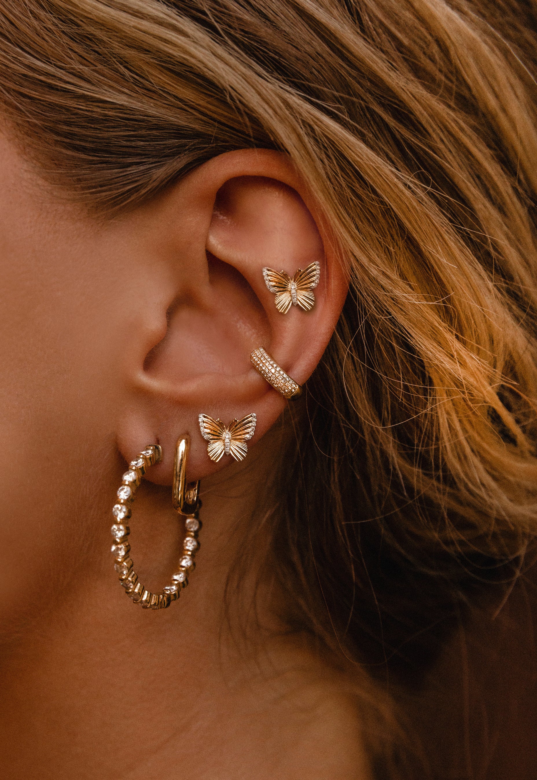 14kt gold and diamond wide ear band - Image 6