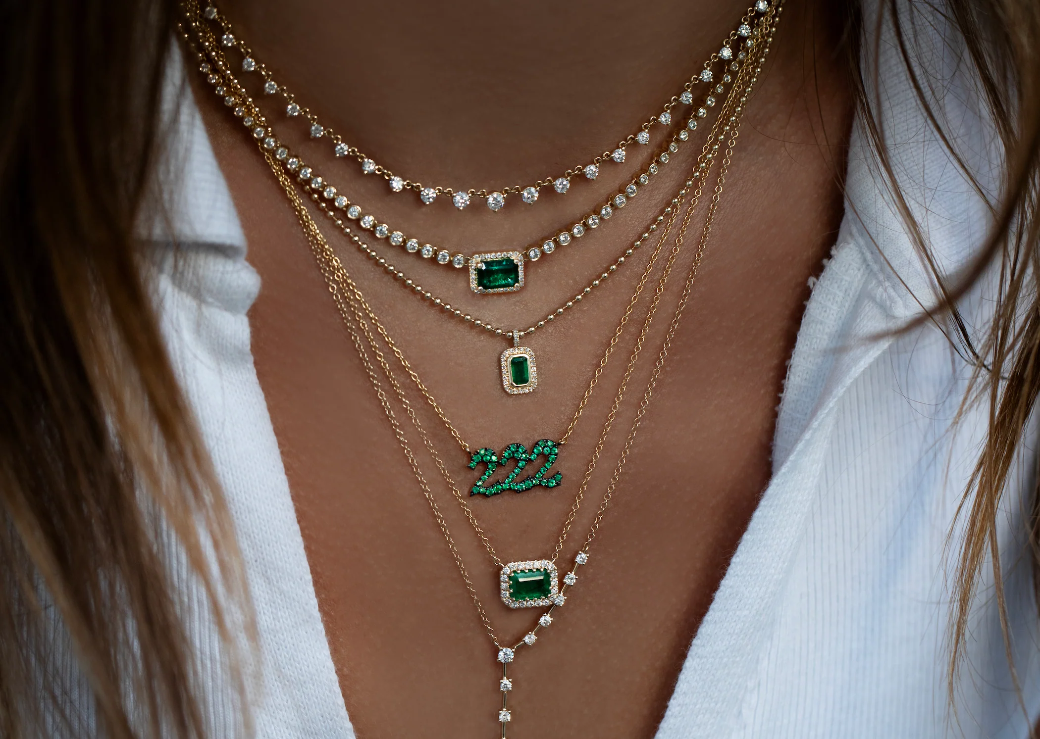 14kt gold and emerald 222 necklace - Image 2