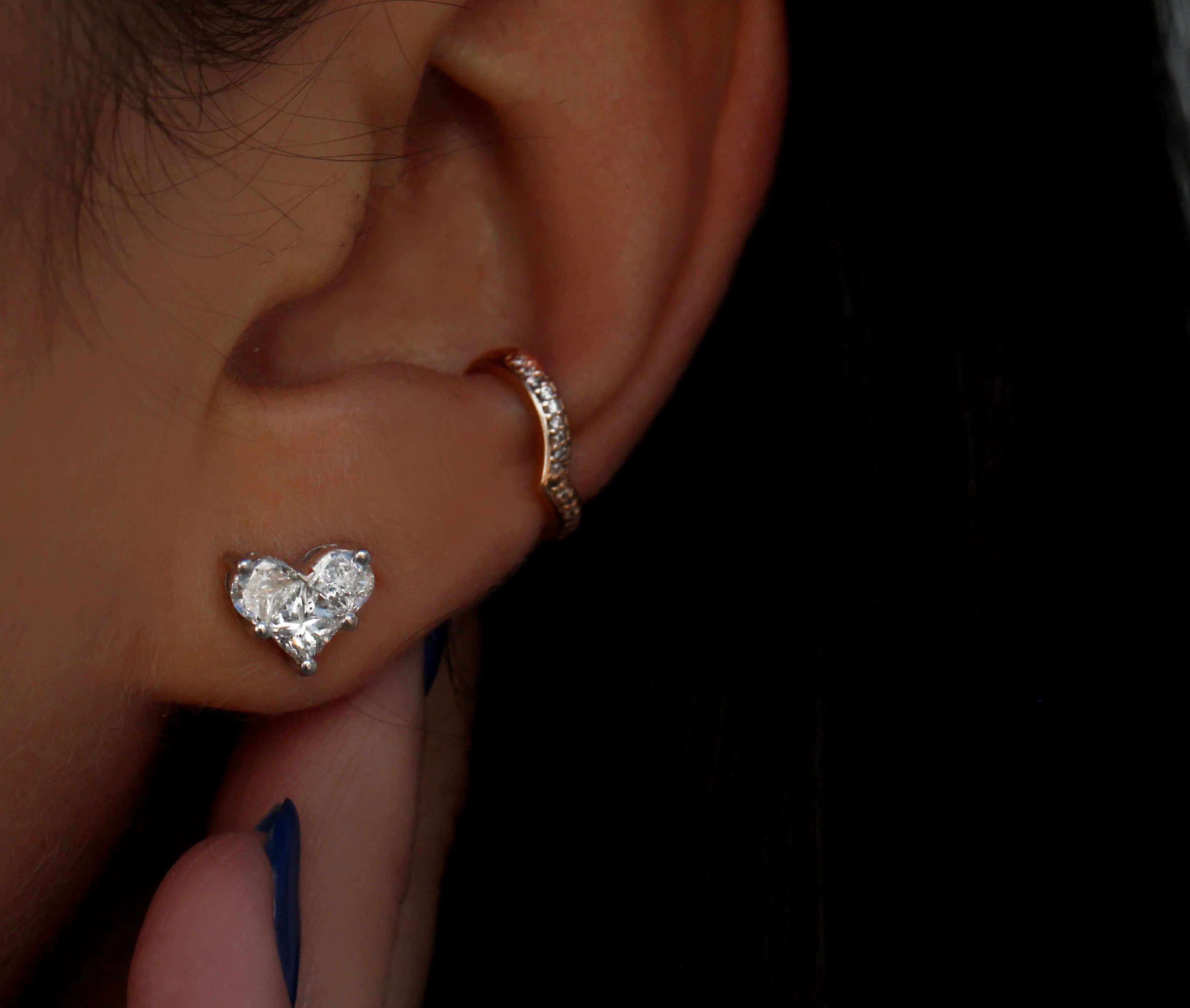 14kt gold and full diamond large heart stud - Image 2