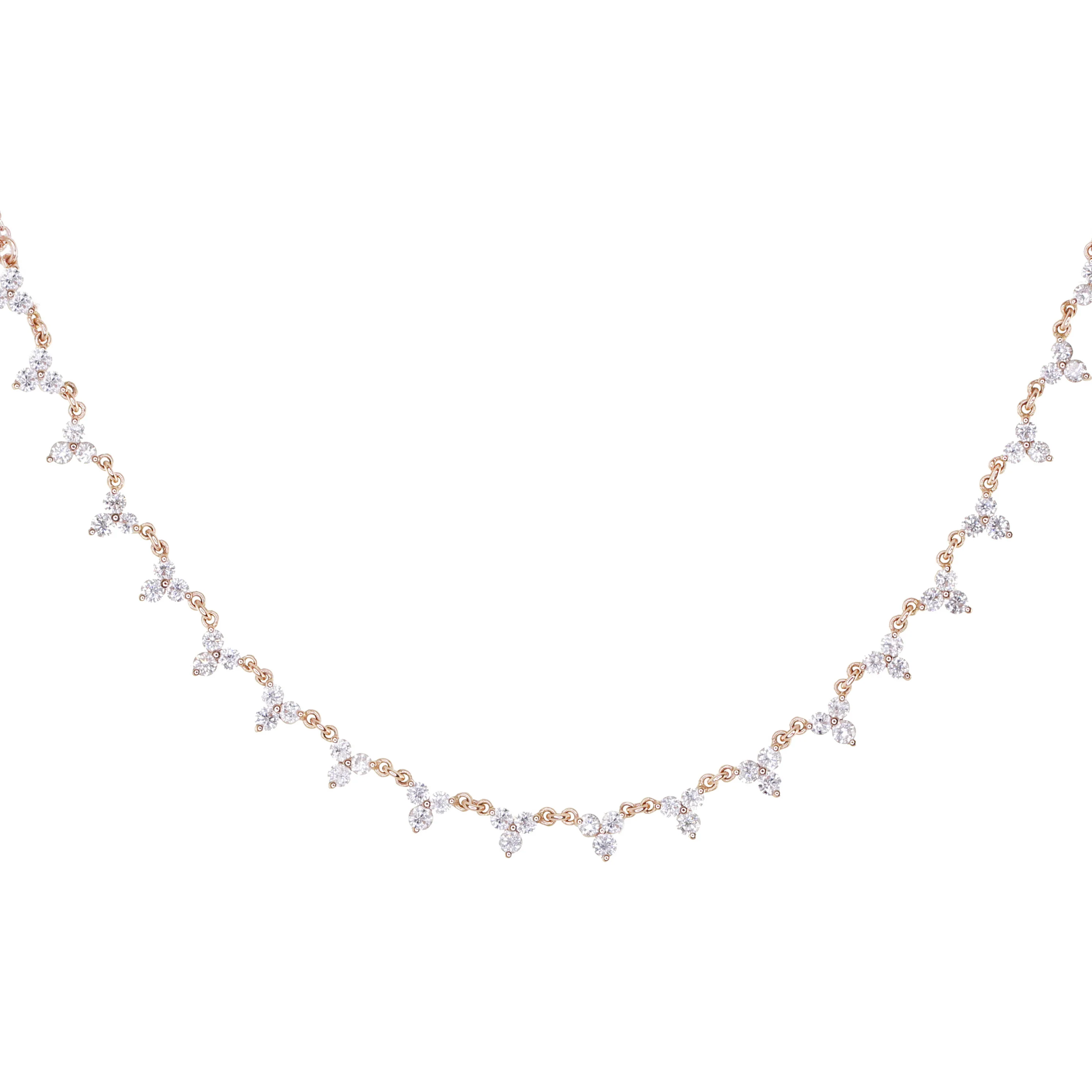 14kt gold and full three diamond cluster necklace