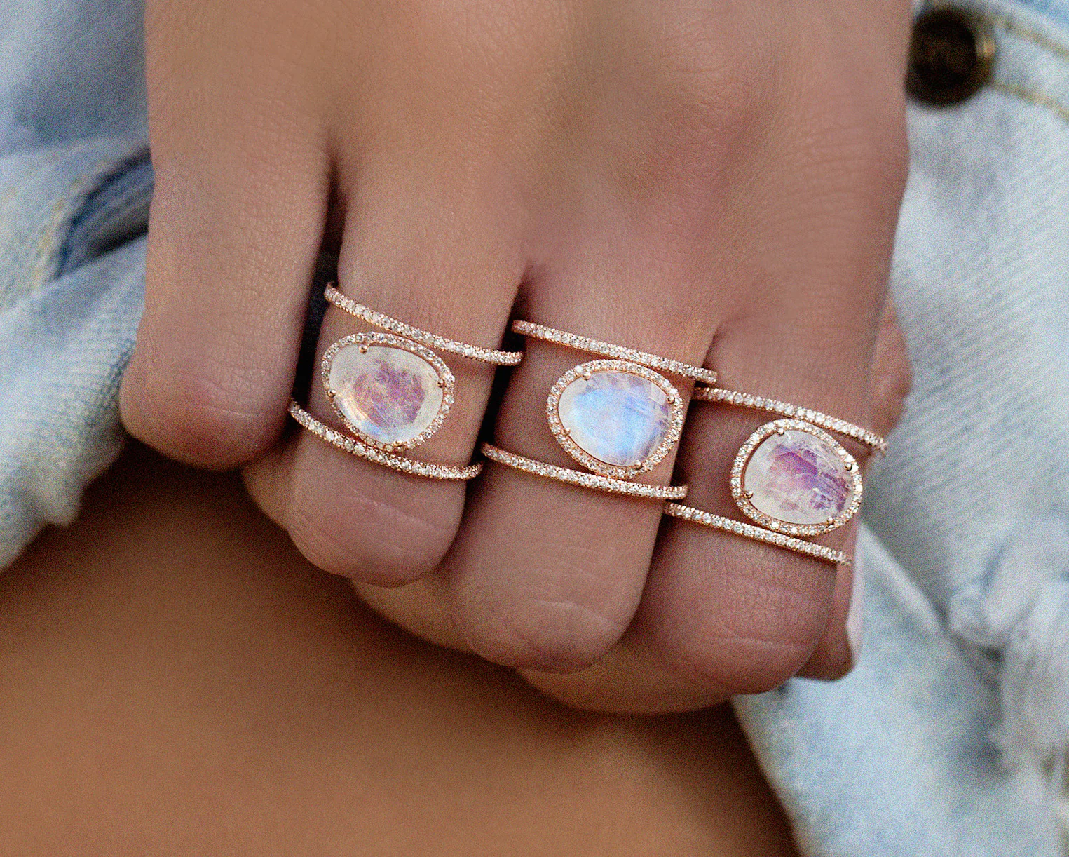 14kt gold and diamond Double Band Moonstone ring - Image 3