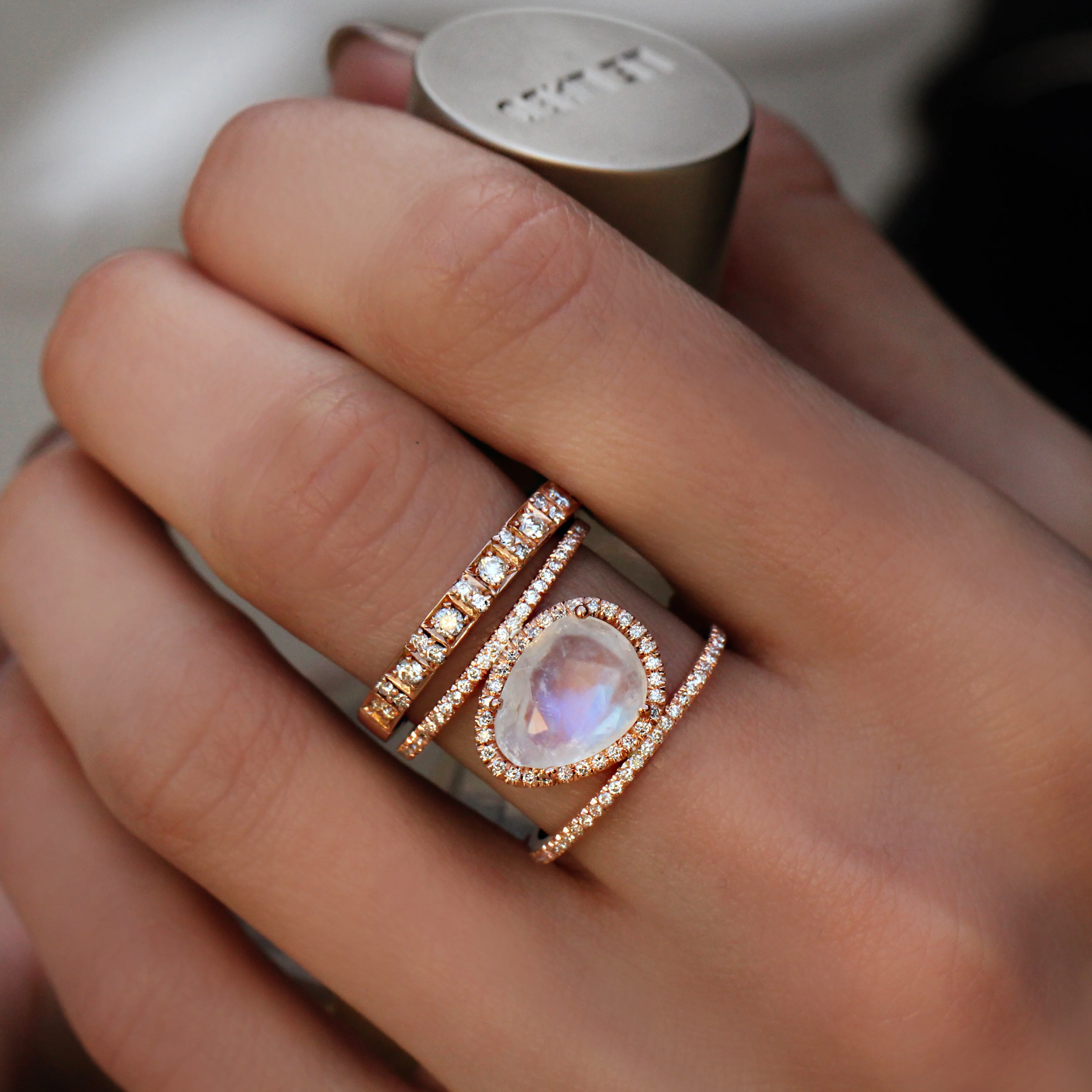 14kt gold and diamond Double Band Moonstone ring - Image 4