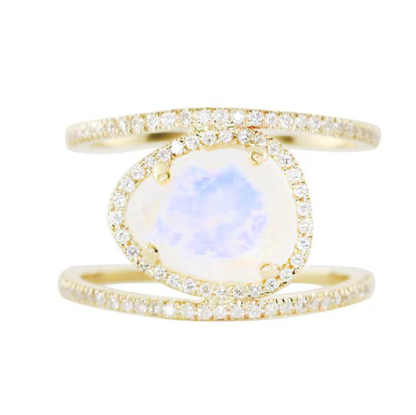 14kt gold and diamond Double Band Moonstone ring - Image 5