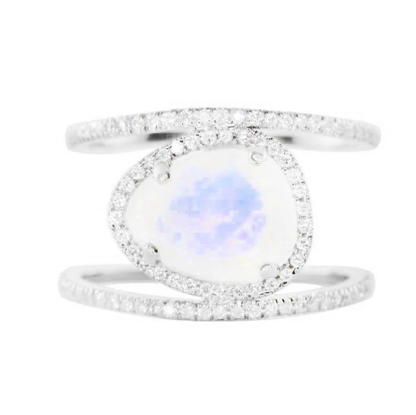 14kt gold and diamond Double Band Moonstone ring - Image 6