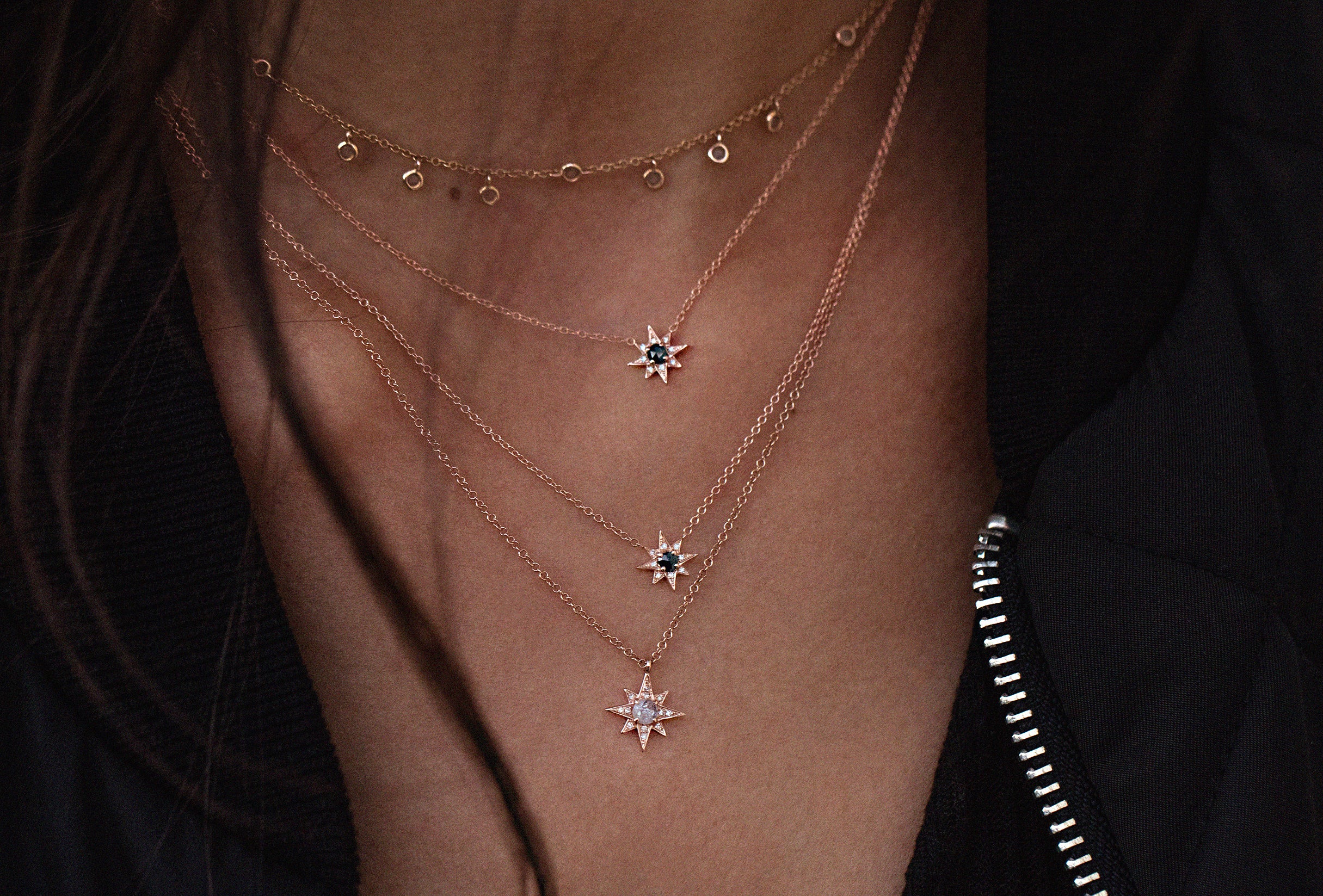 14kt gold black diamond starburst necklace - Image 3